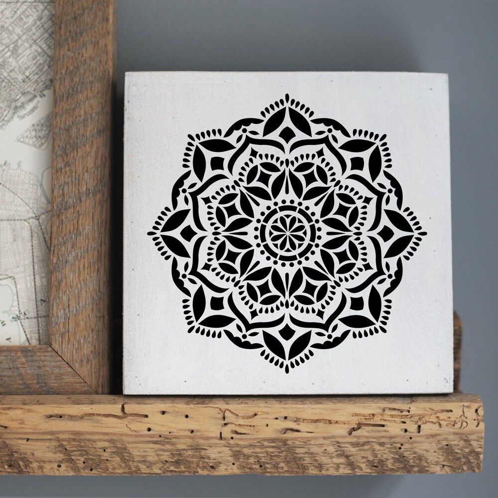 Karma Mandala Embossing 12 x 12 Stencil | FS026 by Designer Stencils | Mandala &#x26; Medallion Stencils | Reusable Stencil for Painting on Wood, Wall, Tile, Canvas, Paper, Fabric, Furniture, Floor | Stencil for Home Makeover | Easy to Use &#x26; Clean