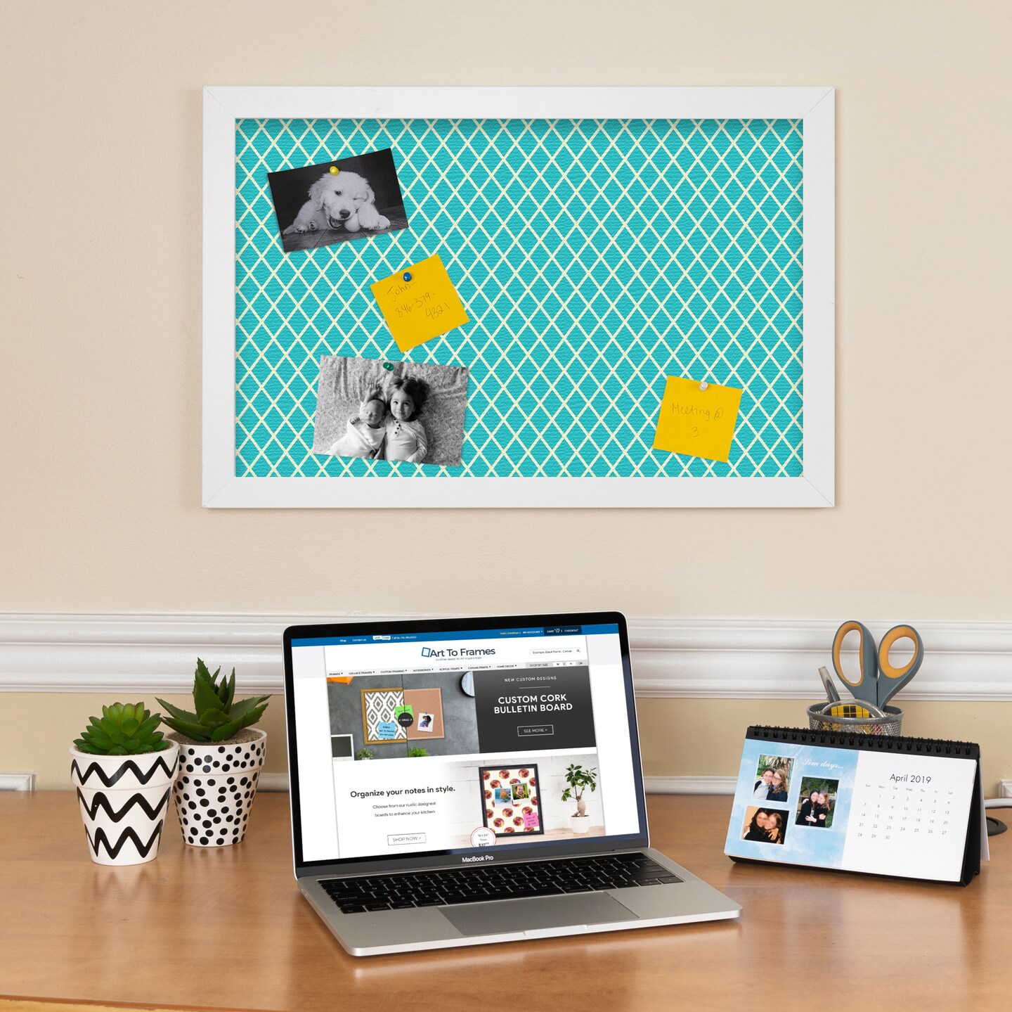 PinPix Custom Bulletin Board Neon Blue Diamond Poster Board Has a Fabric Style Canvas Finish, Framed in Satin White Frame, by ArtToFrames (PinPix-350)