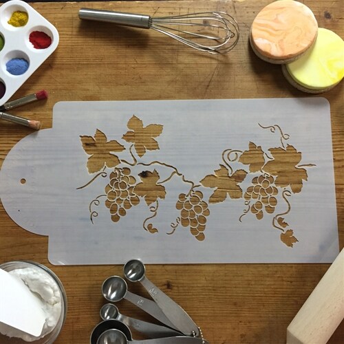 Grapevine Cake Stencil | C009 by Designer Stencils | Cake Decorating Tools | Baking Stencils for Royal Icing, Airbrush, Dusting Powder | Reusable Plastic Food Grade Stencil for Cakes & Cookies | Easy to Use & Clean Cake & Cookie Stencil