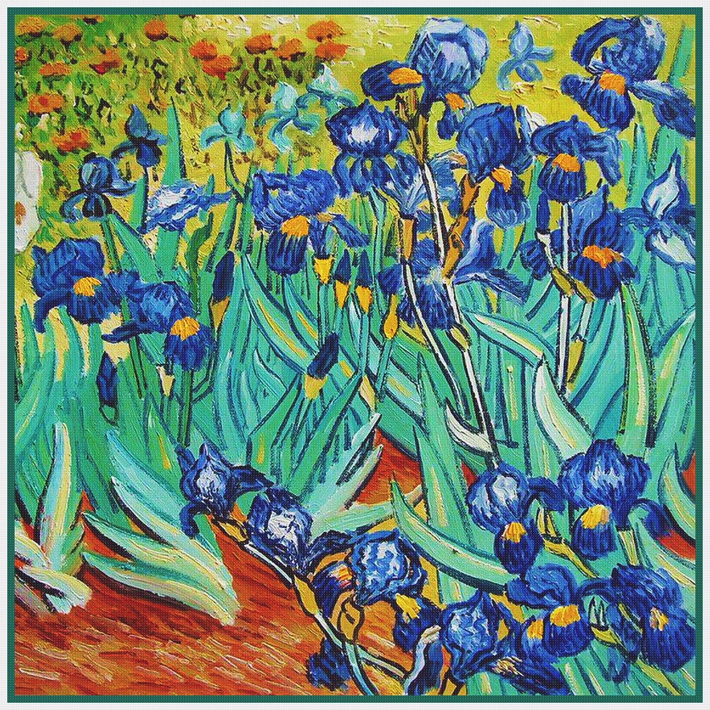 Irises in the Garden detail inspired by Impressionist Vincent Van Gogh&#x27;s Painting Counted Cross Stitch Pattern