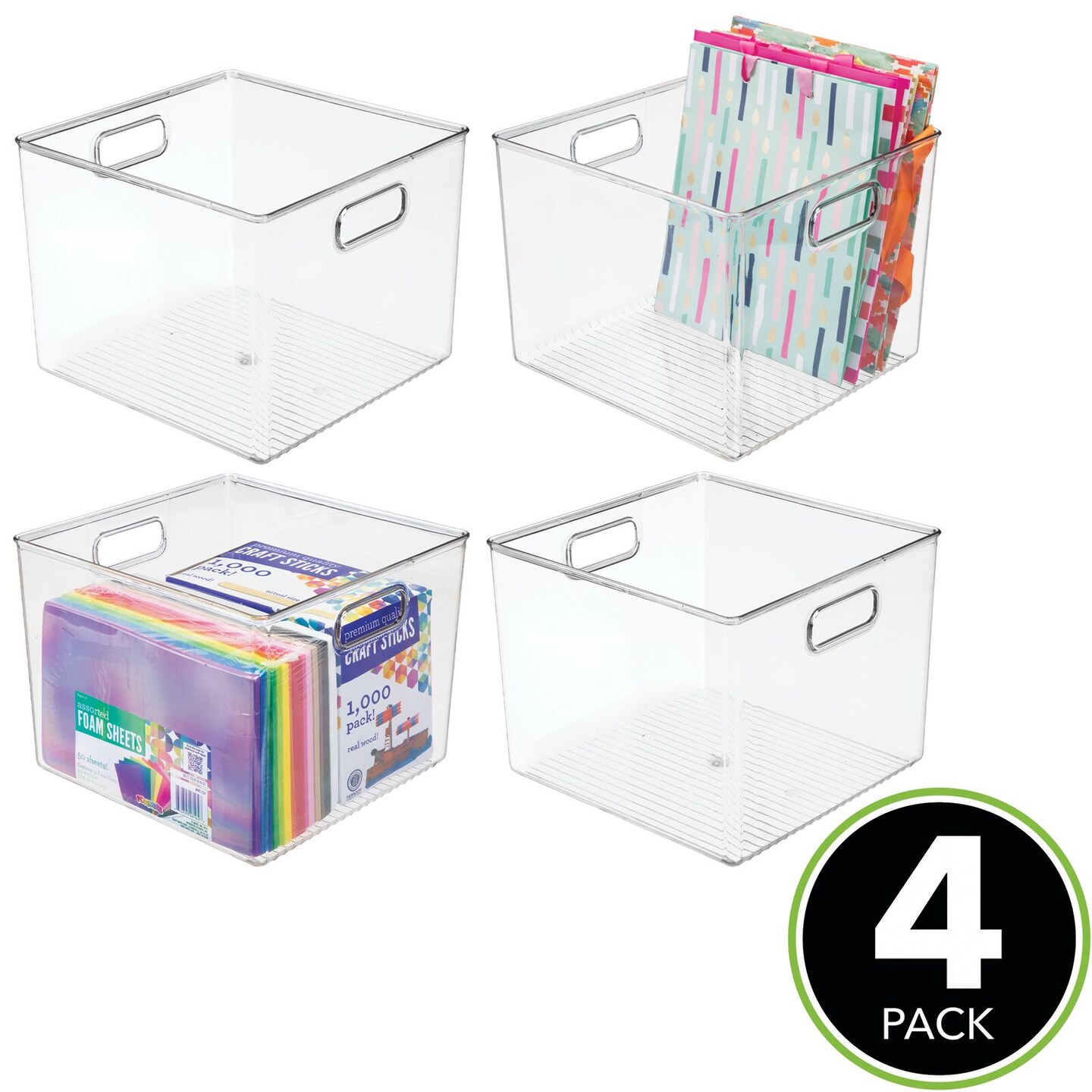 mDesign Art and Craft Plastic Storage Organizer Bin with Handles, 4 Pack, Clear