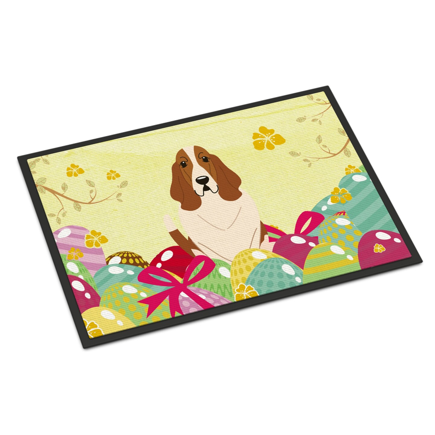 &#x22;Caroline&#x27;s Treasures BB6021MAT Easter Eggs Basset Hound Indoor or Outdoor Mat 18x27, 18H X 27W, Multicolor doormats&#x22;