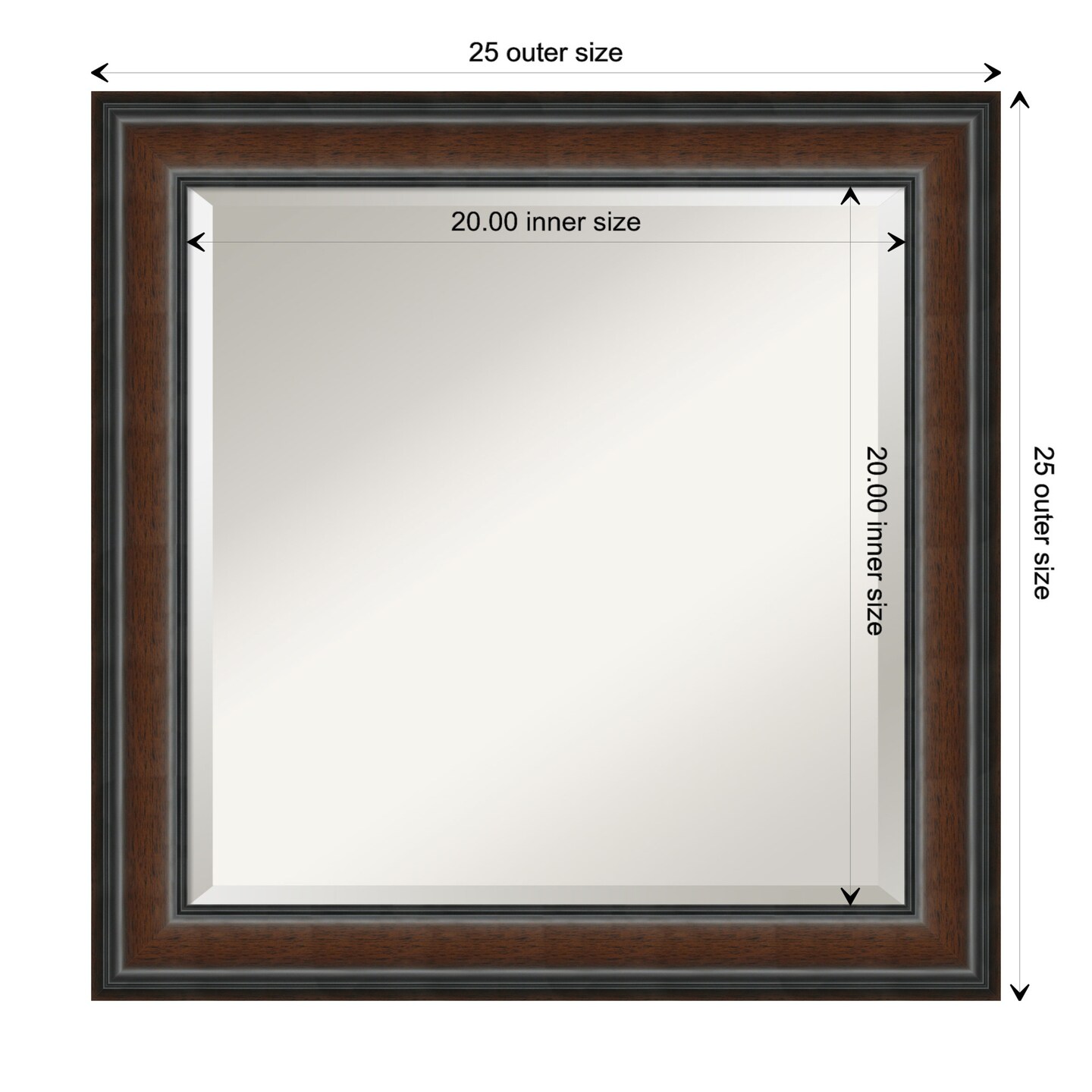 Beveled Wood Bathroom Wall Mirror, Cyprus Walnut Narrow Frame