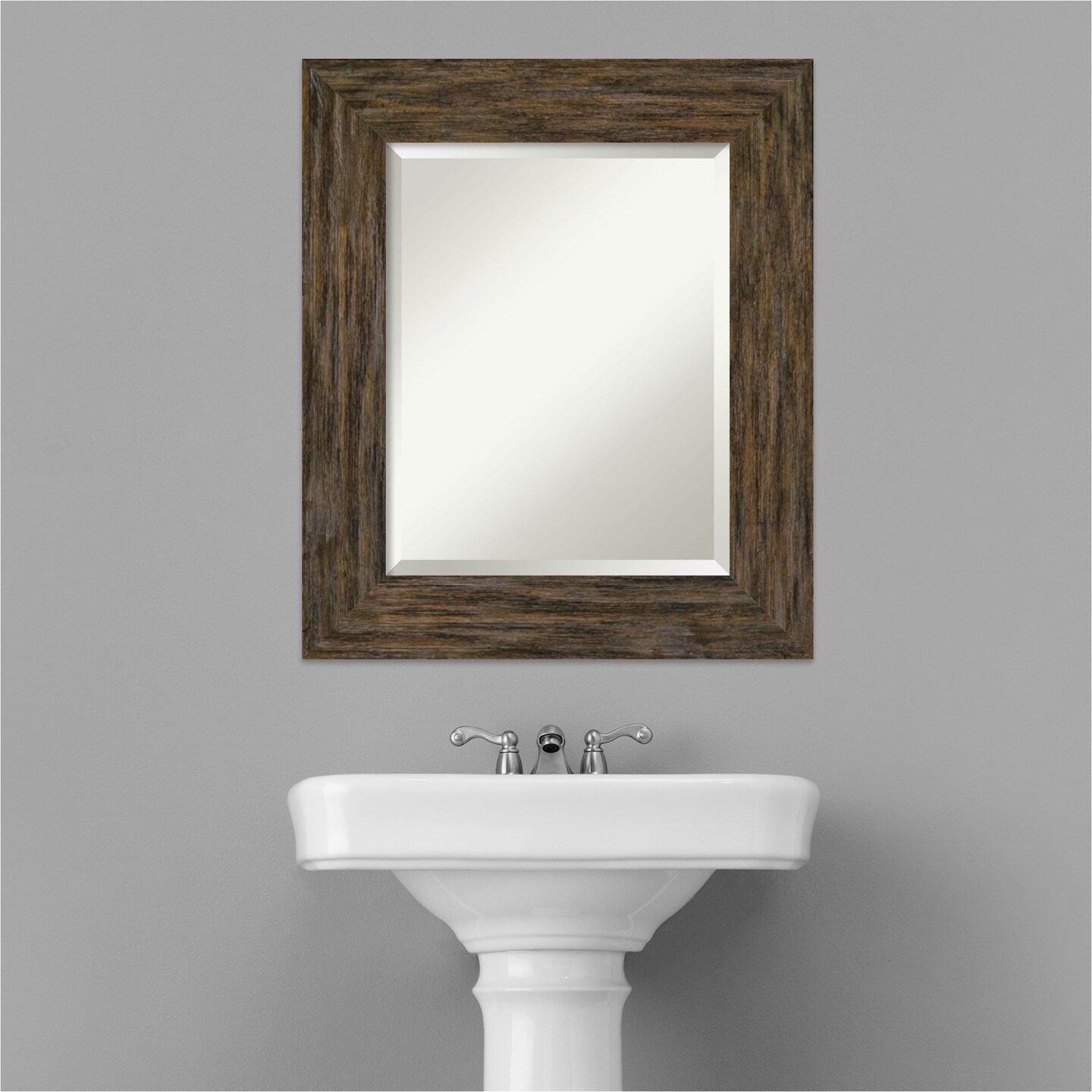 Beveled Wood Bathroom Wall Mirror, Fencepost Frame