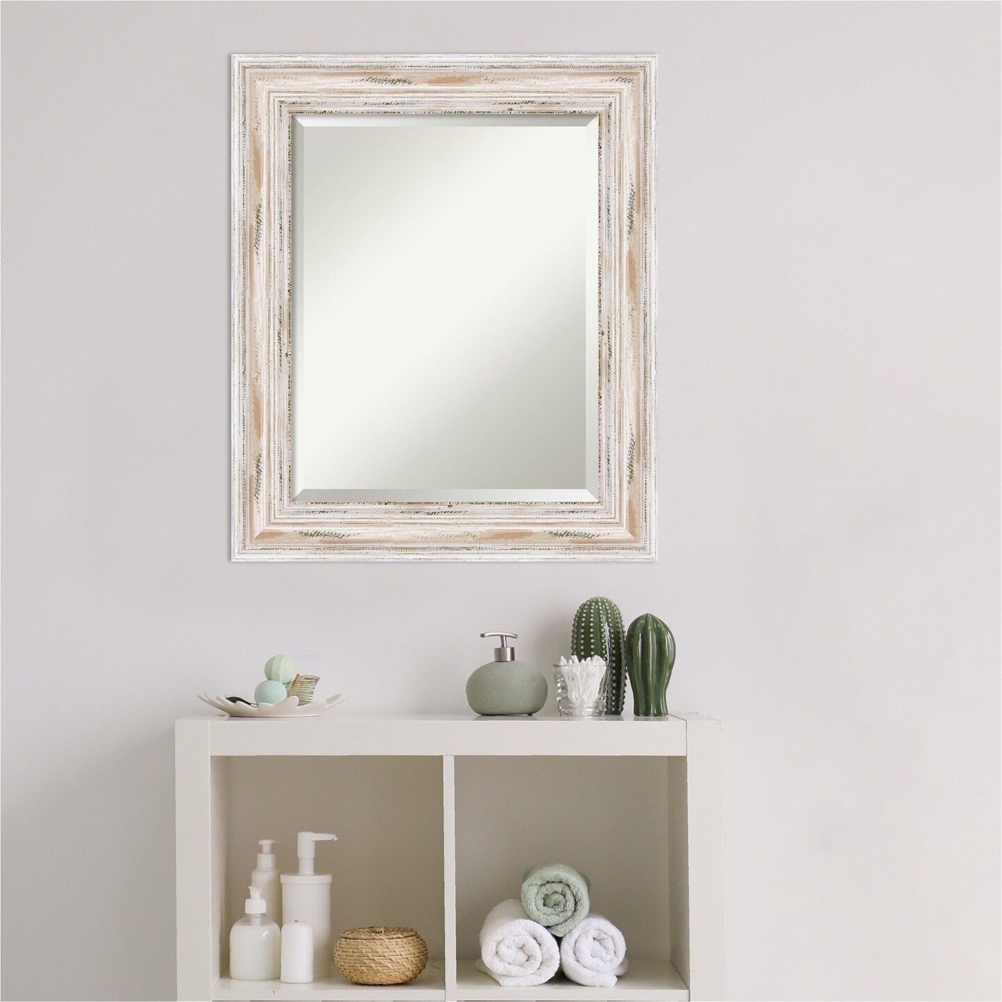 Beveled Wood Bathroom Wall Mirror, Alexandria Frame