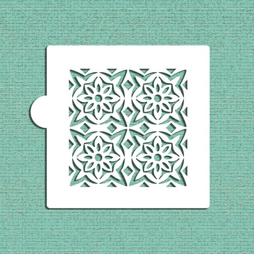 Flower Tile Cookie & Craft Stencil | CM130 by Designer Stencils | Cookie Decorating Tools | Baking Stencils for Royal Icing, Airbrush, Dusting Powder | Craft Stencils for Canvas, Paper, Wood | Reusable Food Grade Stencil