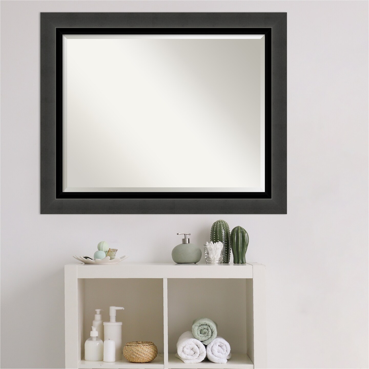 Beveled Bathroom Wall Mirror, Tuxedo Black Frame