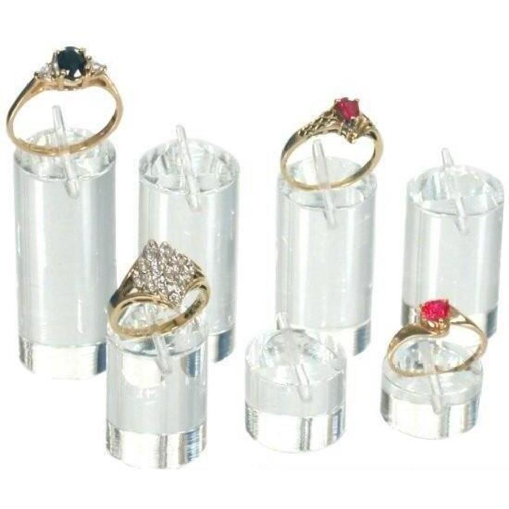 7 Clear Acrylic Ring Display Stands Jewelry Riser Unit