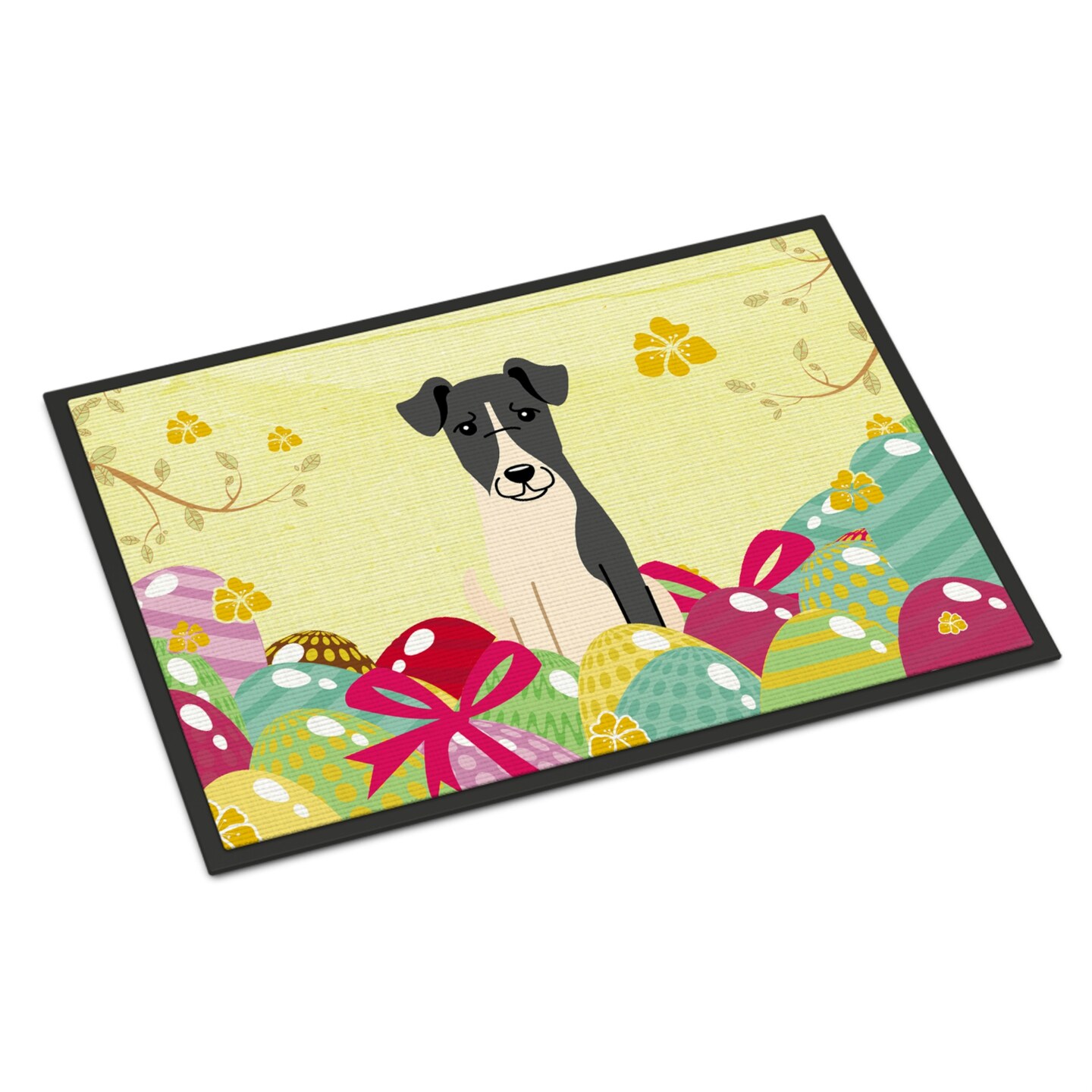 &#x22;Caroline&#x27;s Treasures BB6098JMAT Easter Eggs Smooth Fox Terrier Indoor or Outdoor Mat, 24H X 36W, Multicolor Doormat&#x22;