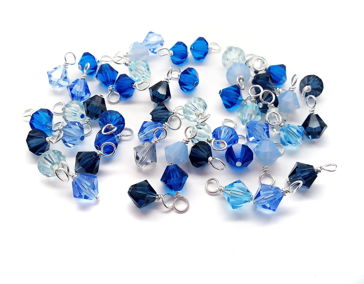 Blue Bicone Dangles, 25 Crystal 6mm Bead Charms in Various Blue Shades, Adorabilities