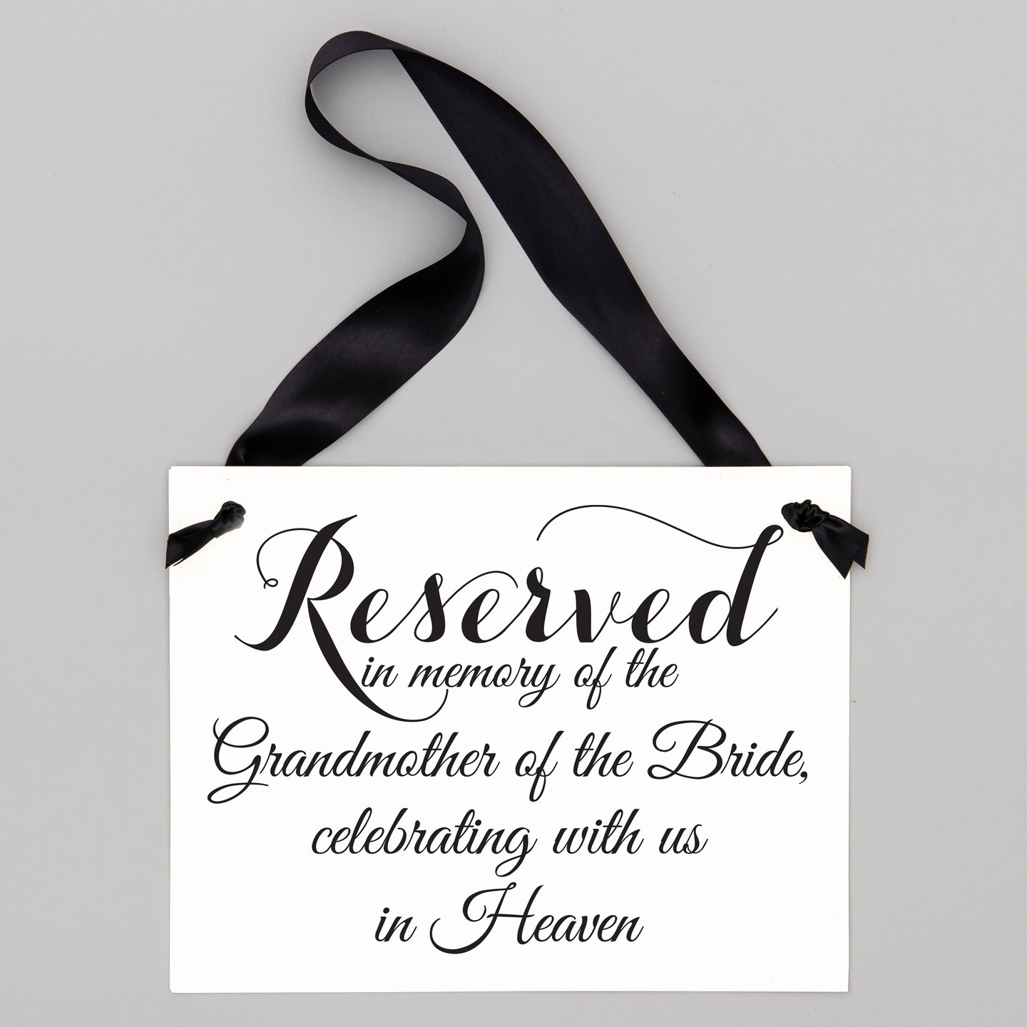 Ritzy Rose Grandmother of the Bride Memorial Sign - Black on 11x8in White Linen Cardstock with Black Ribbon