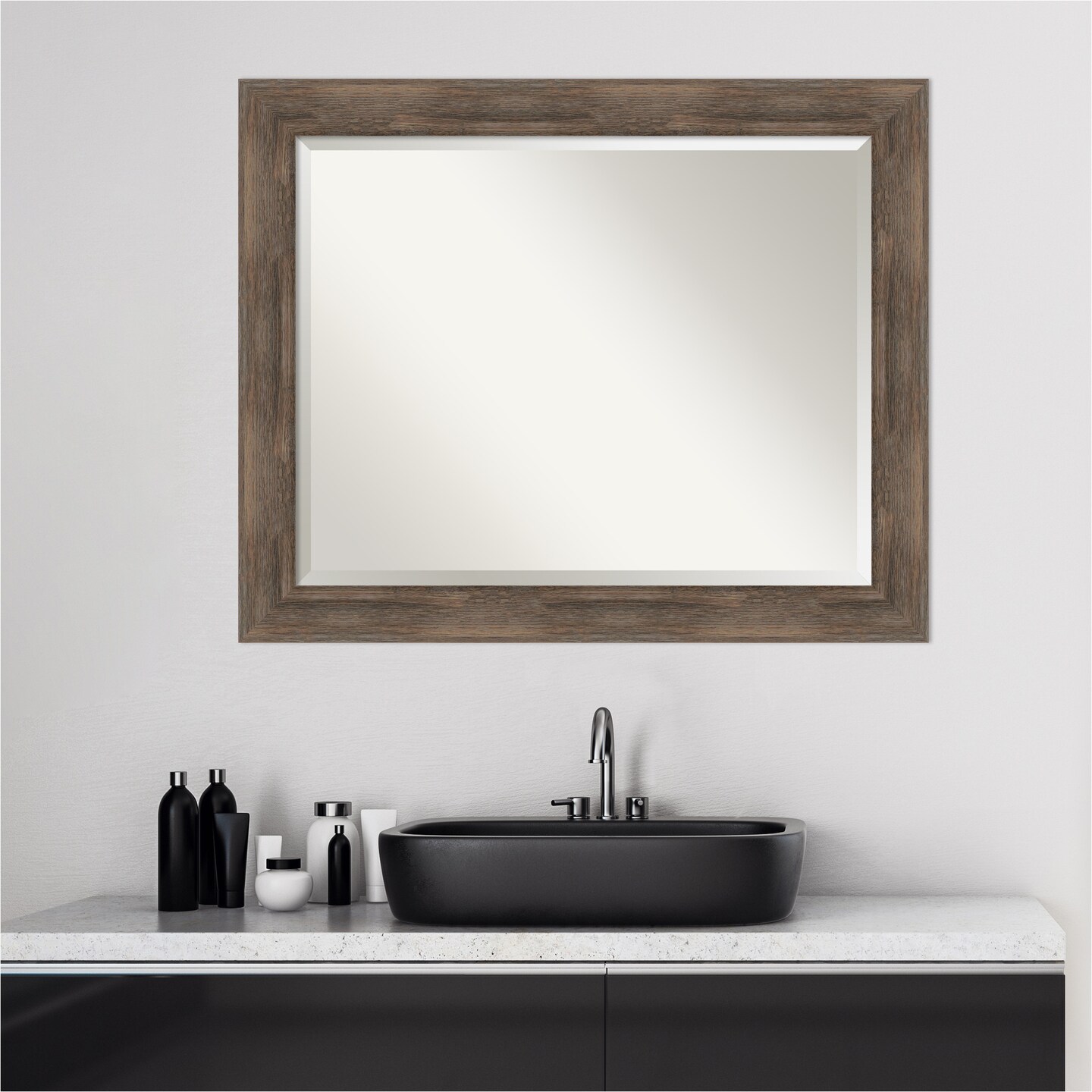 Beveled Wood Bathroom Wall Mirror, Hardwood Frame