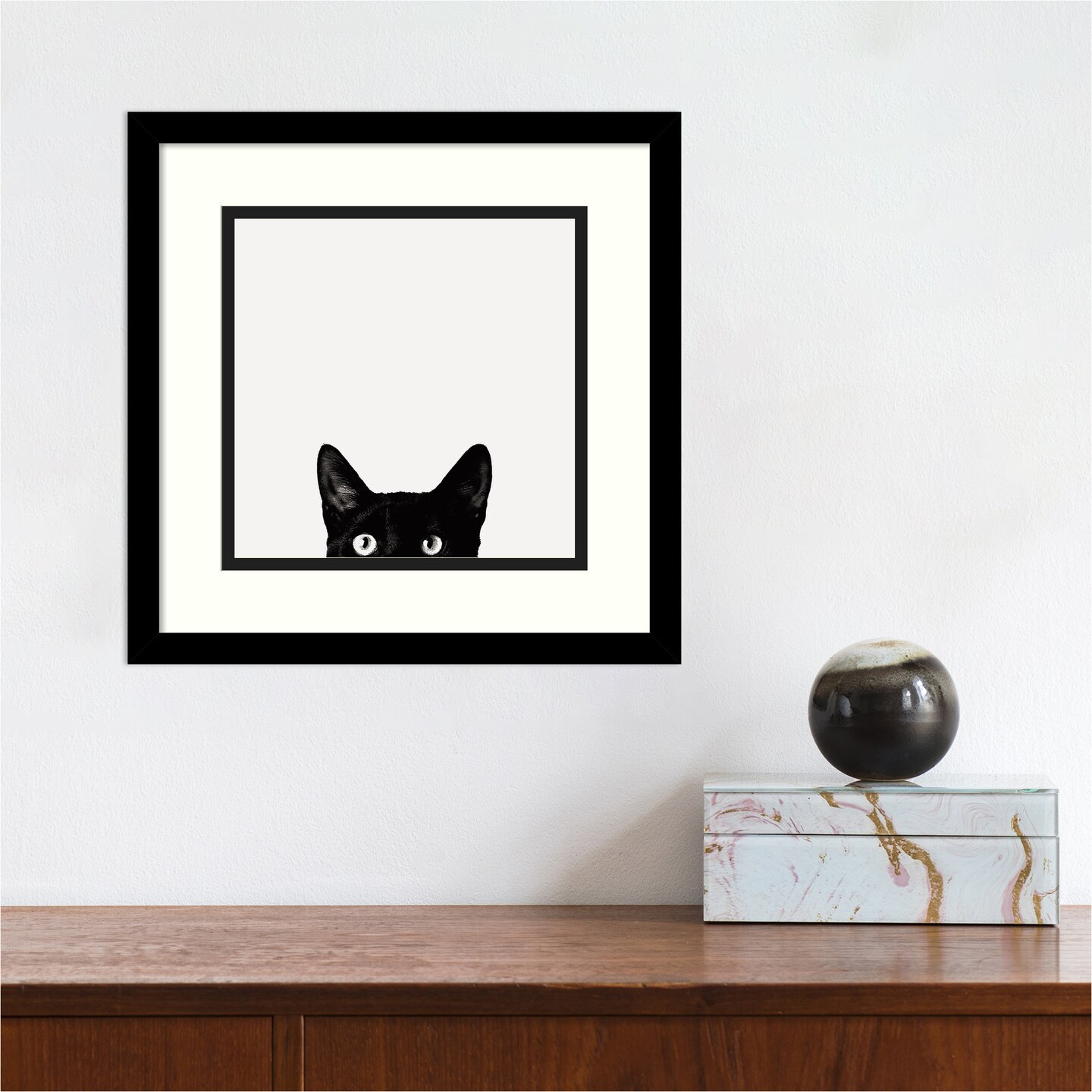 Curiosity (Cat) by Jon Bertelli Wood Framed Wall Art Print