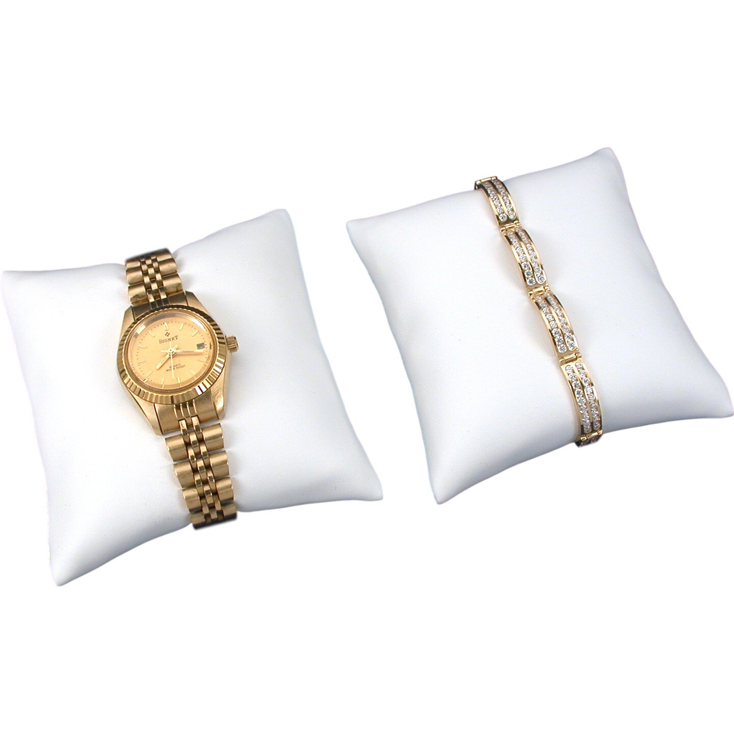 2 White Leather Bracelet Watch Pillow Jewelry Displays 3&#x22;