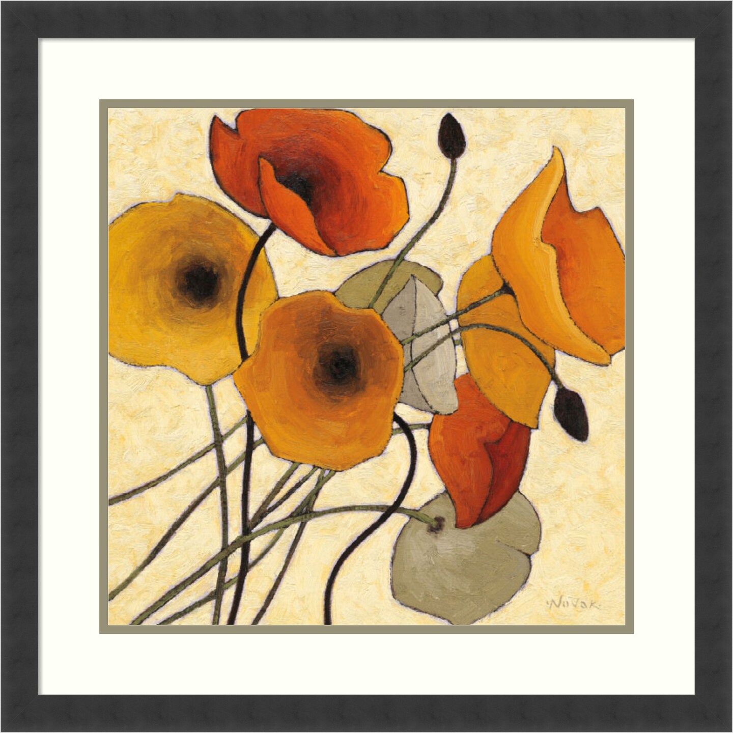 Pumpkin Poppies II by Shirley Novak Wood Framed Wall Art Print 25 in. W ...