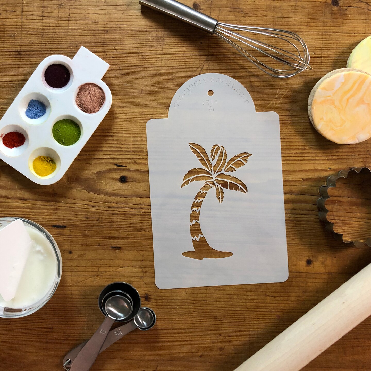 Palm Tree Cake Stencil | C314 by Designer Stencils | Cake Decorating Tools | Baking Stencils for Royal Icing, Airbrush, Dusting Powder | Reusable Plastic Food Grade Stencil for Cakes | Easy to Use & Clean Cake Stencil
