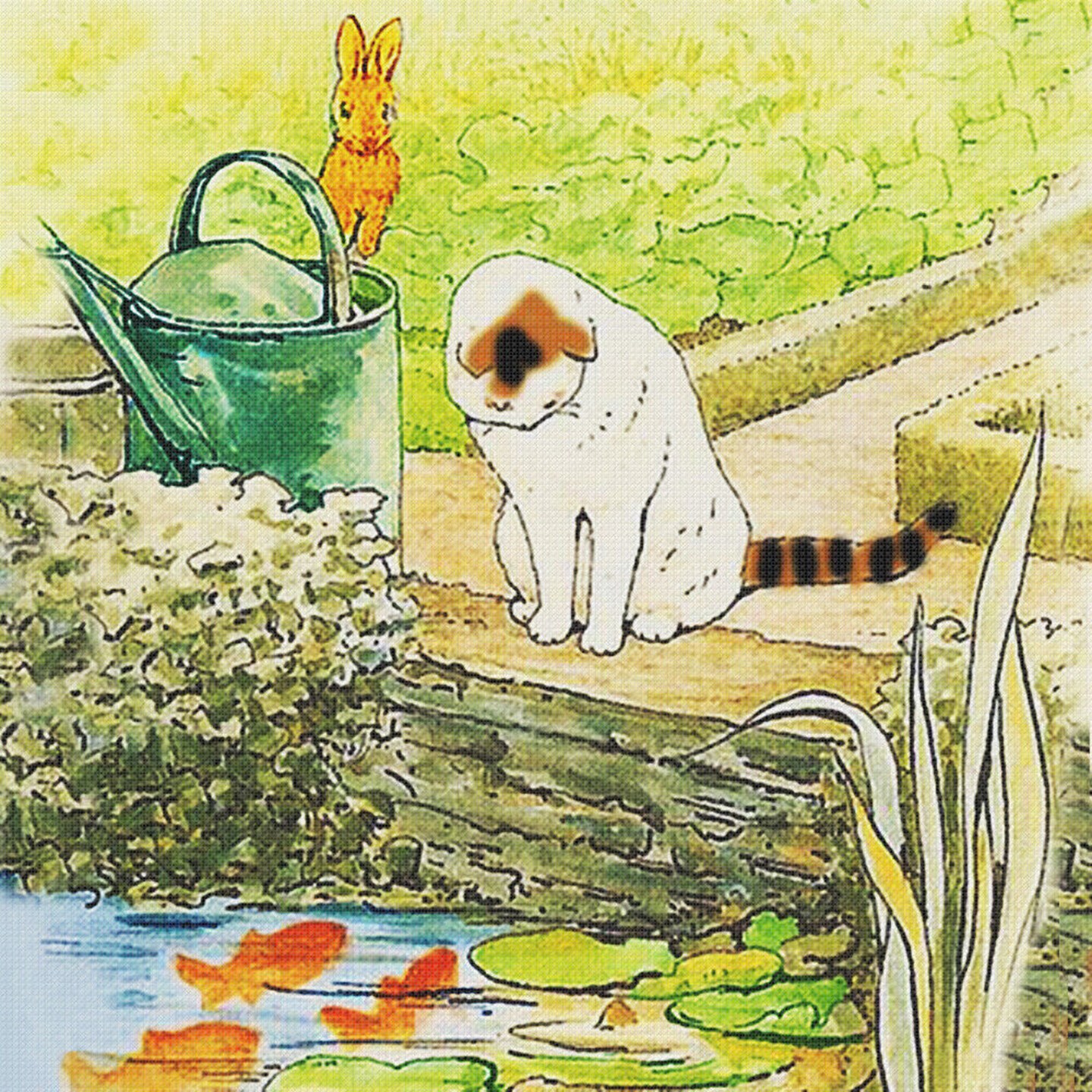 Beatrix Potter Peter Rabbit Cat Goldfish Pond Counted Cross Stitch Pattern