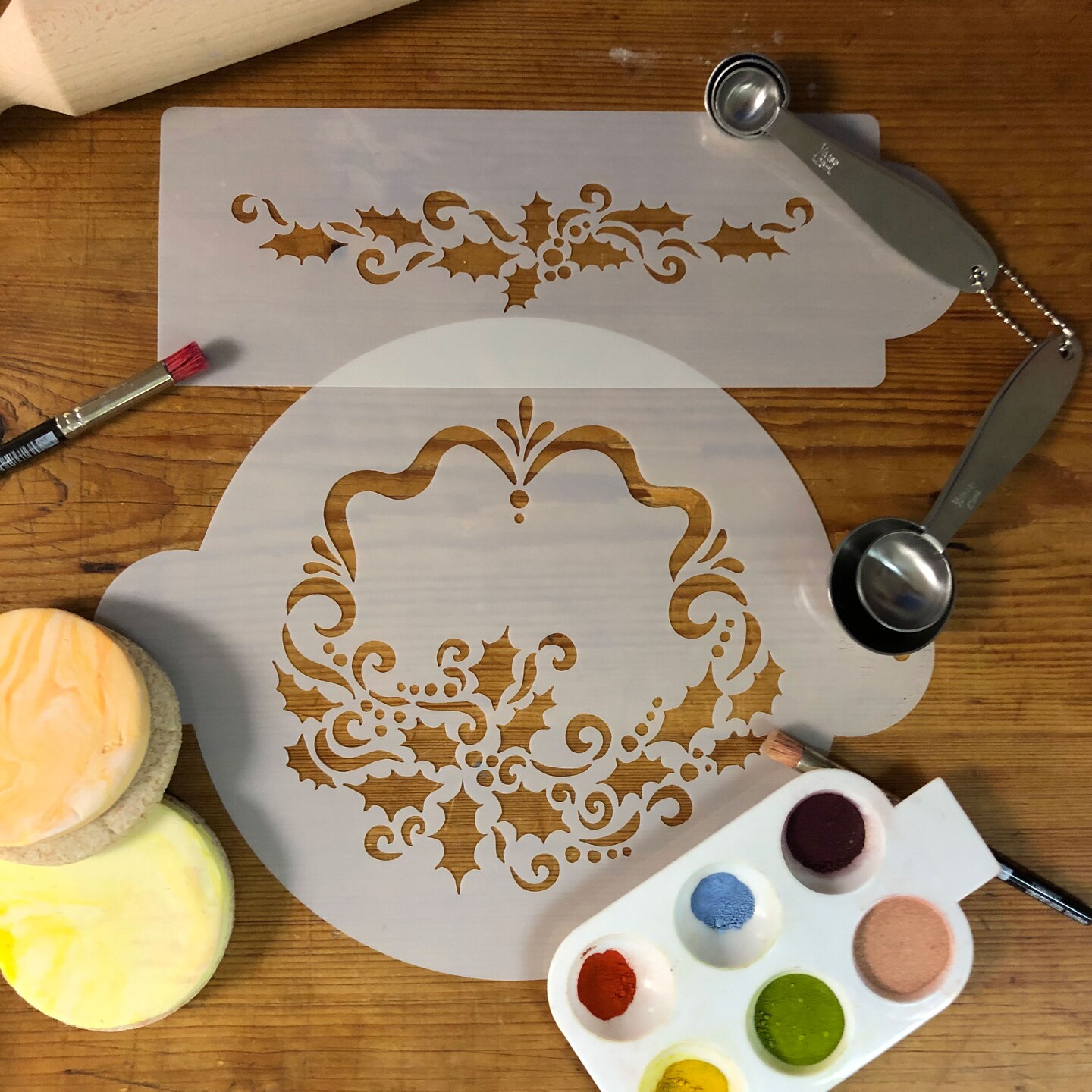Holly Set Cake Stencils | C327 by Designer Stencils | Cake Decorating Tools | Baking Stencils for Royal Icing, Airbrush, Dusting Powder | Reusable Plastic Food Grade Stencil for Cakes | Easy to Use &#x26; Clean Cake Stencil