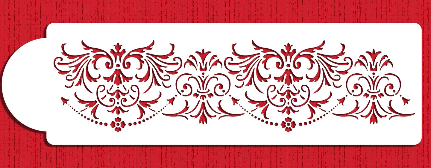 Elegant Damask Cake Side Stencil | C1046 by Designer Stencils | Cake Decorating Tools | Baking Stencils for Royal Icing, Airbrush, Dusting Powder | Reusable Plastic Food Grade Stencil for Cakes | Easy to Use &#x26; Clean Cake Stencil