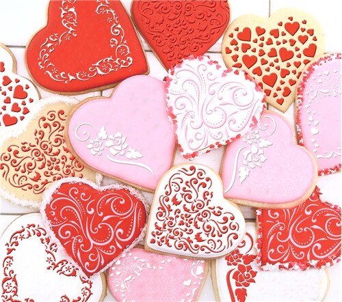 Swirl Valentine Heart Cookie Stencils | C202 by Designer Stencils | Cookie Decorating Tools | Baking Stencils for Royal Icing, Airbrush, Dusting Powder | Reusable Plastic Food Grade Stencil for Cookies | Easy to Use &#x26; Clean Cookie Stencil