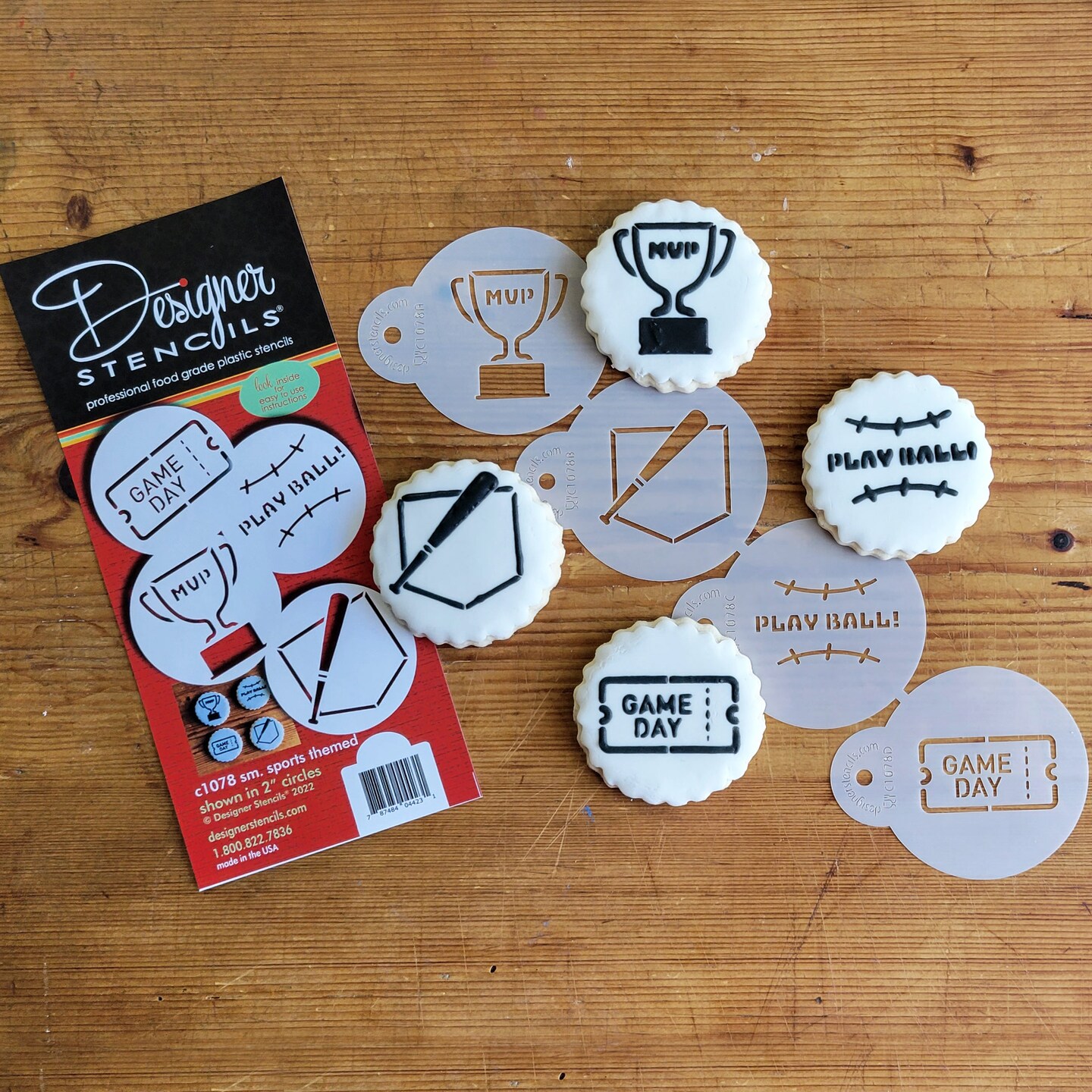 Small Sports Themed Candy Stencils | C1078 by Designer Stencils | Candy & Cookie Decorating Tools | Baking Stencils for Royal Icing, Airbrush, Dusting Powder | Reusable Plastic Food Grade Stencil for Cookies | Easy to Use & Clean