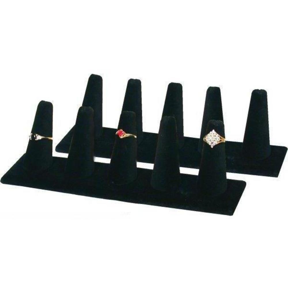 2 Black Velvet 5 Ring Finger Jewelry Holder Showcase Displays