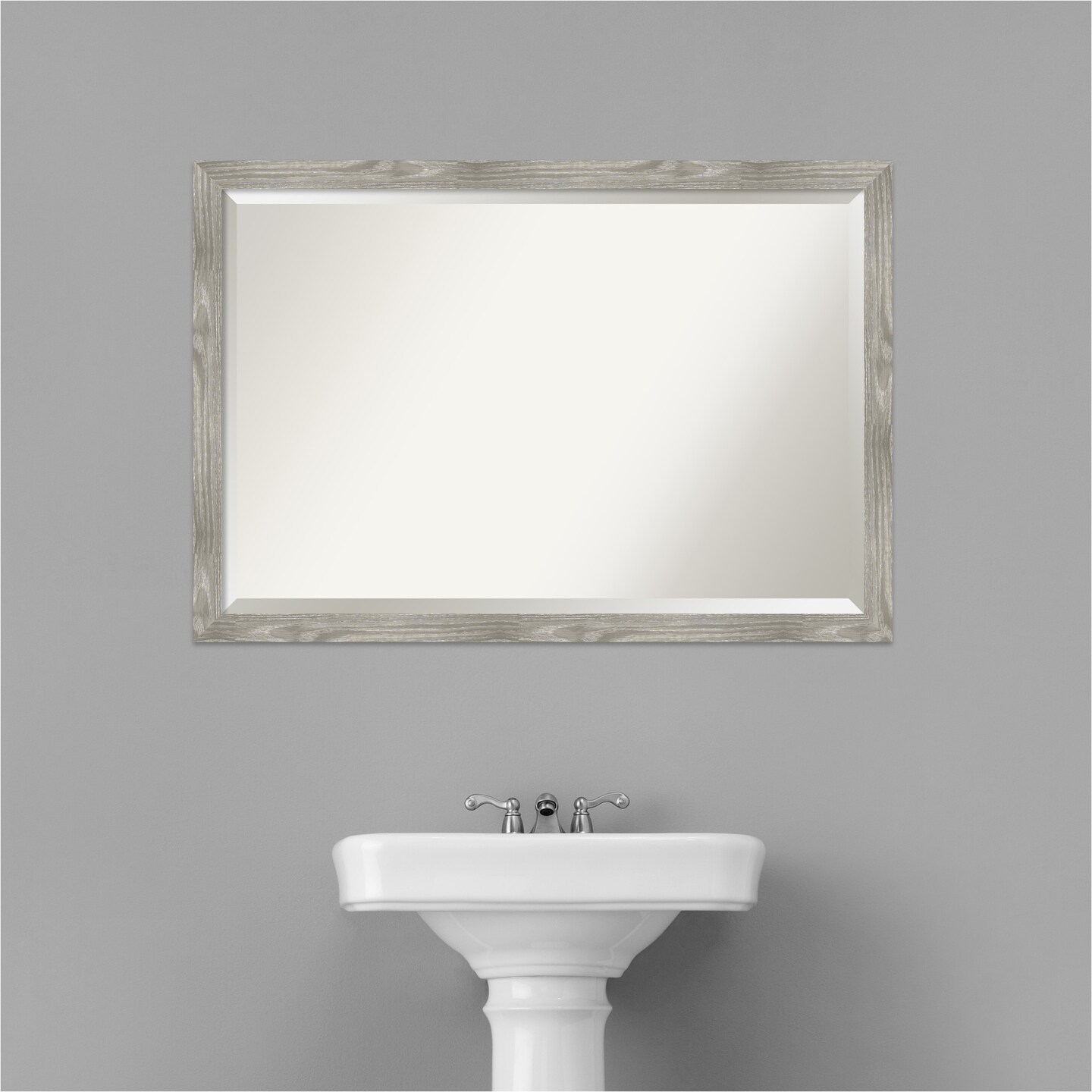 Beveled Bathroom Wall Mirror, Dove Greywash Square Frame