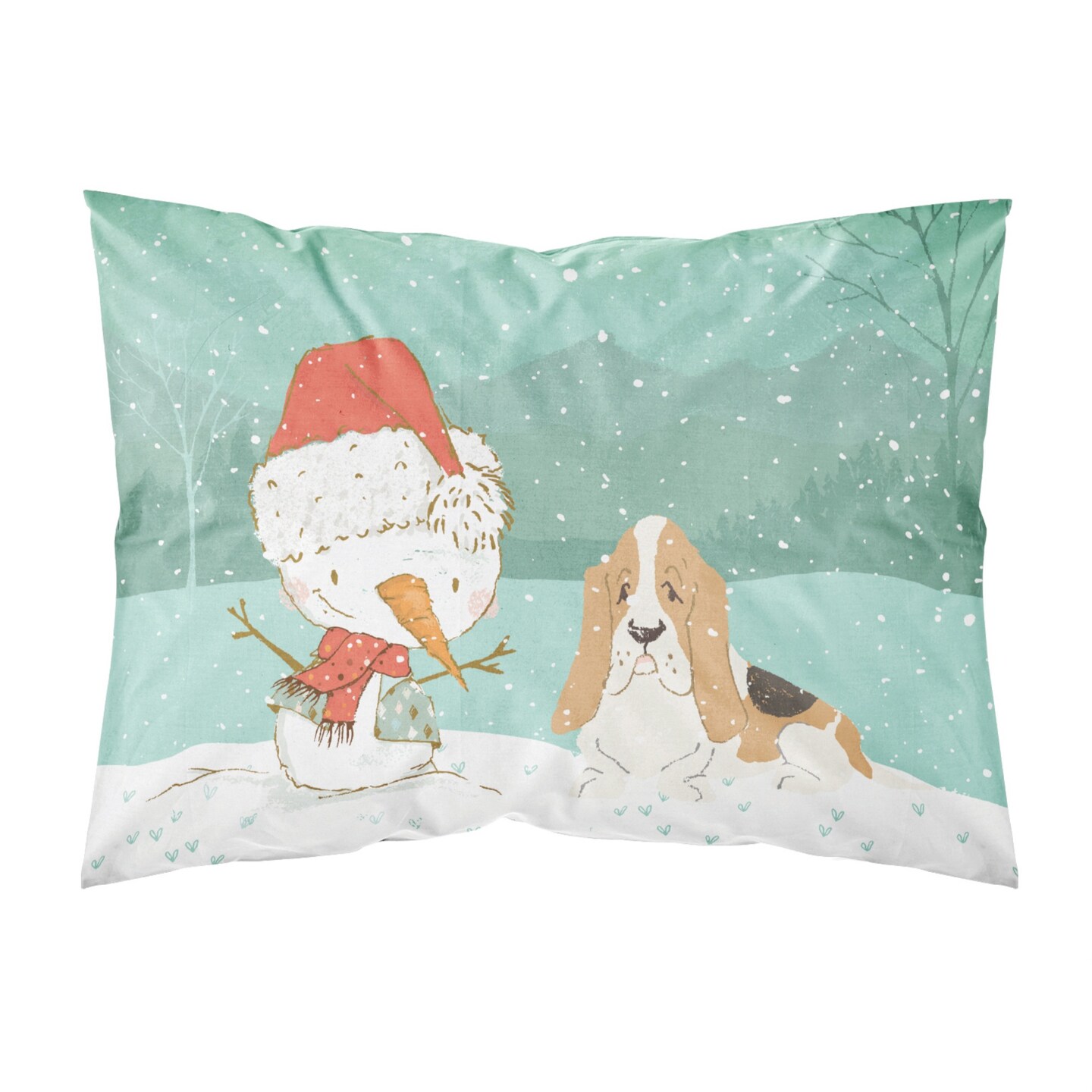 Caroline&#x27;s Treasures Snowman Basset Hound Christmas Fabric Standard Pillowcase