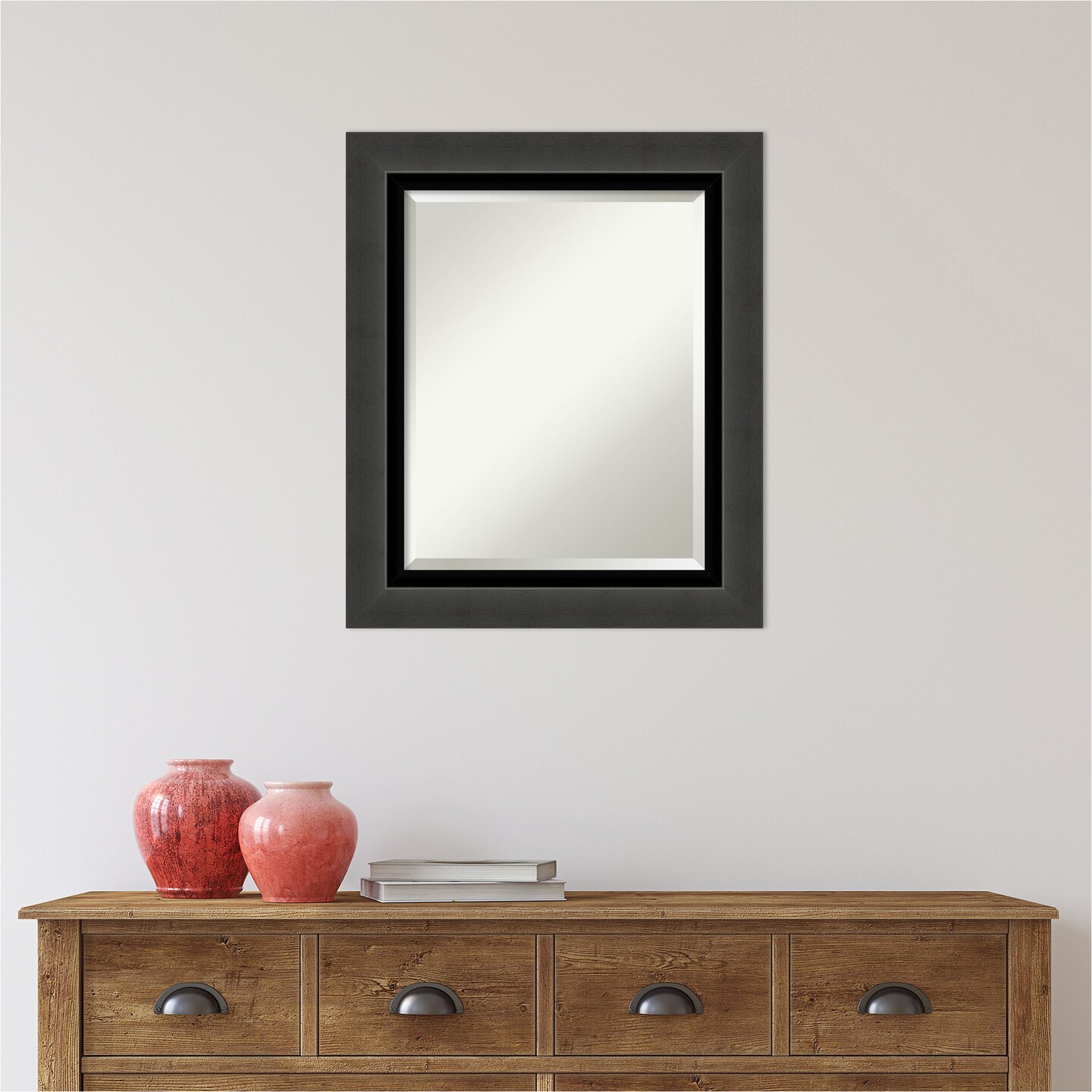 Beveled Bathroom Wall Mirror, Tuxedo Black Frame