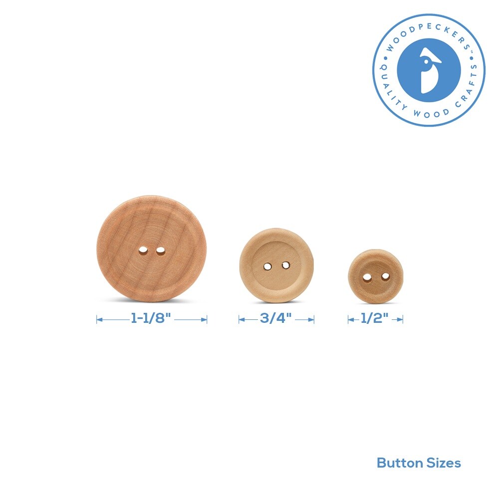 Unfinished Wooden Buttons for Crafts and Sewing Multiple Sizes