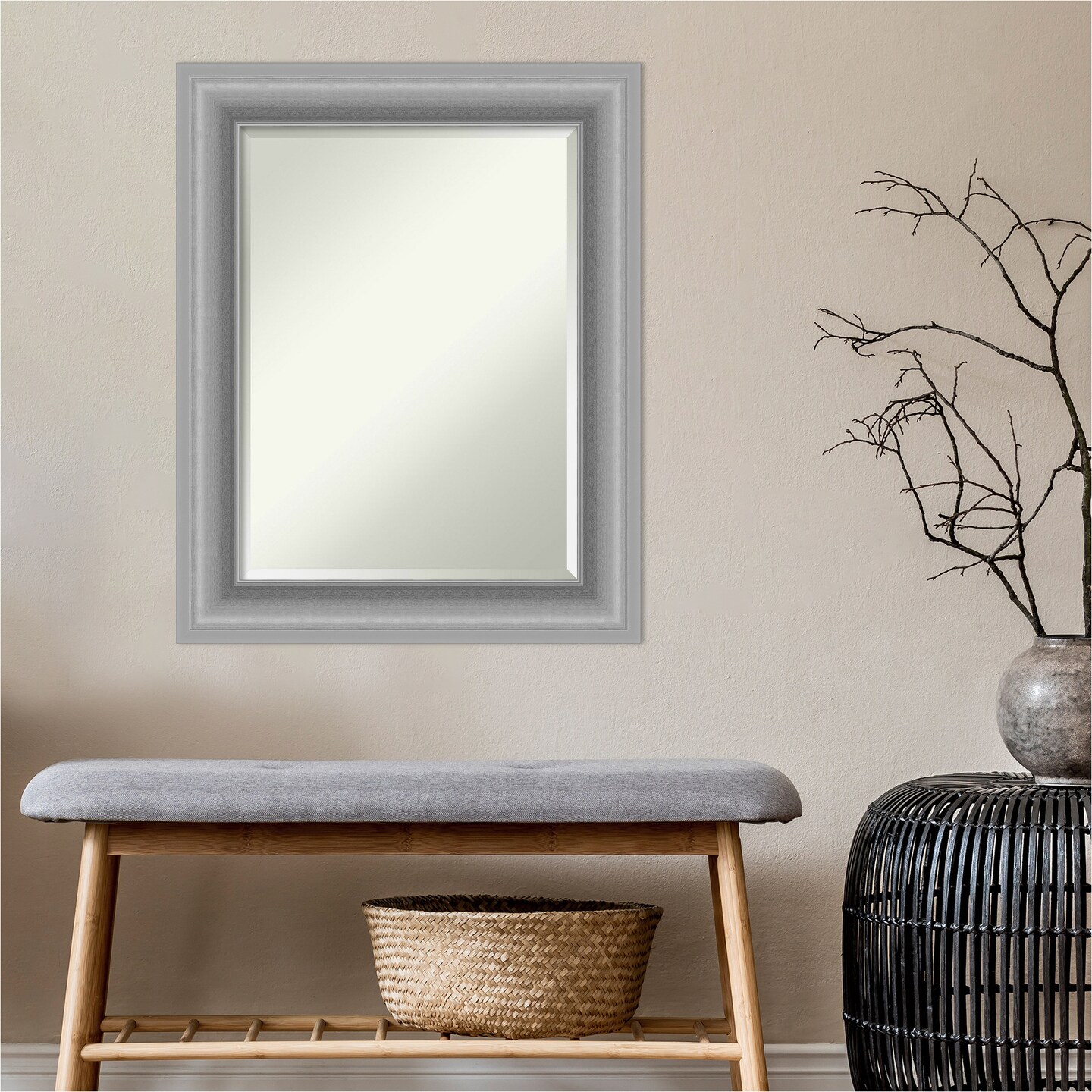 Beveled Bathroom Wall Mirror, Peak Polished Nickel Frame