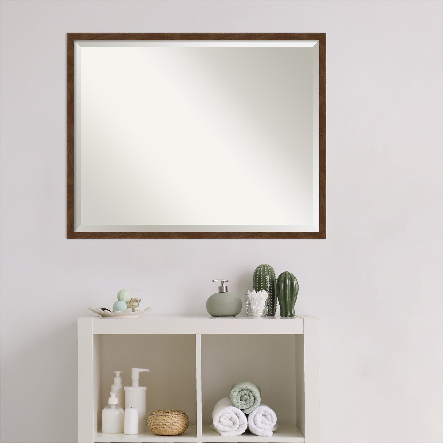 Beveled Wood Bathroom Wall Mirror, Carlisle Narrow Frame