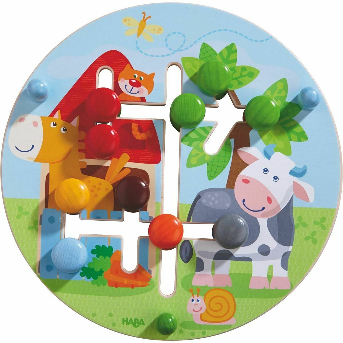 HABA Motor Skills Board On the Farm - Double Sided Wooden Color and Shape Recognition Fun Ages 1 +