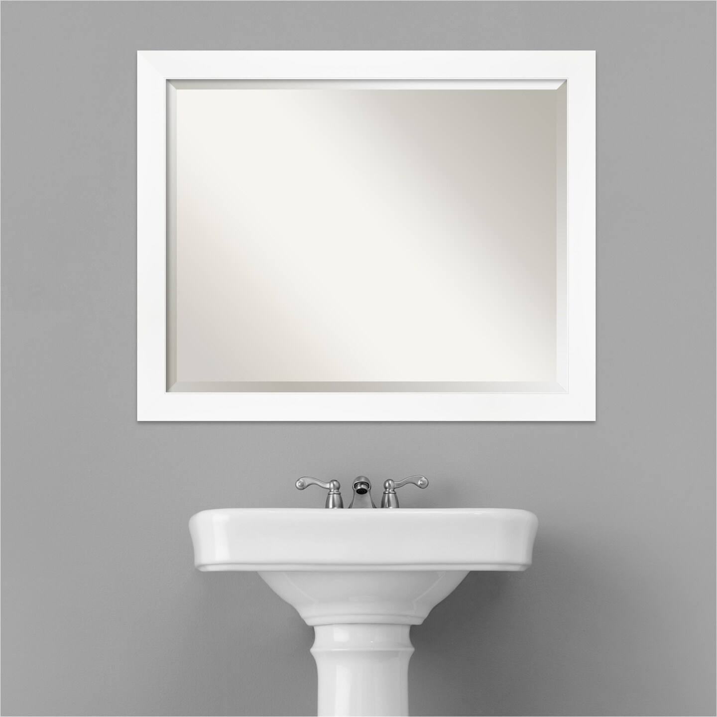 Beveled Bathroom Wall Mirror, Cabinet White Narrow Frame