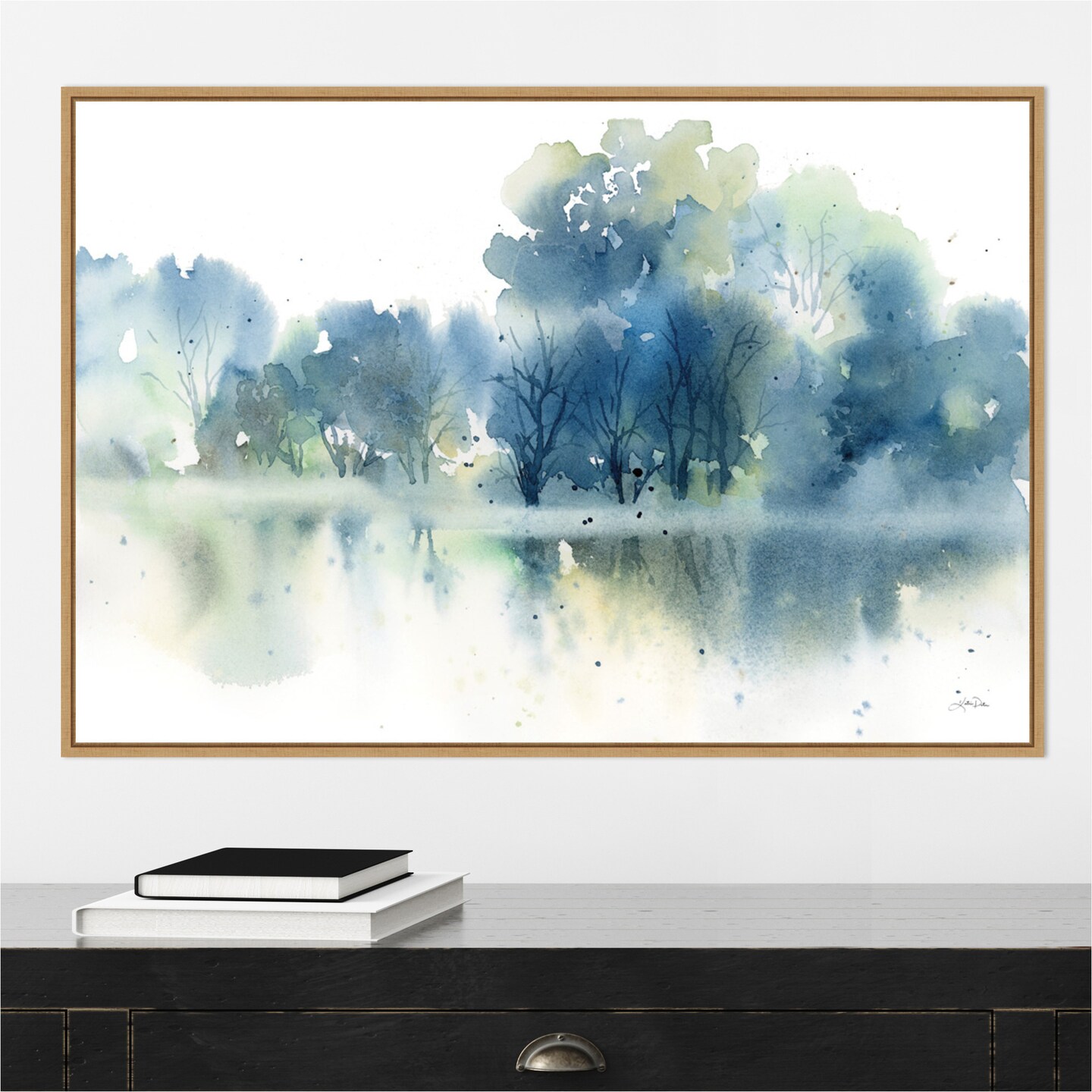 Trees Reflected in Blue Pond by Katrina Pete Canvas Art Framed