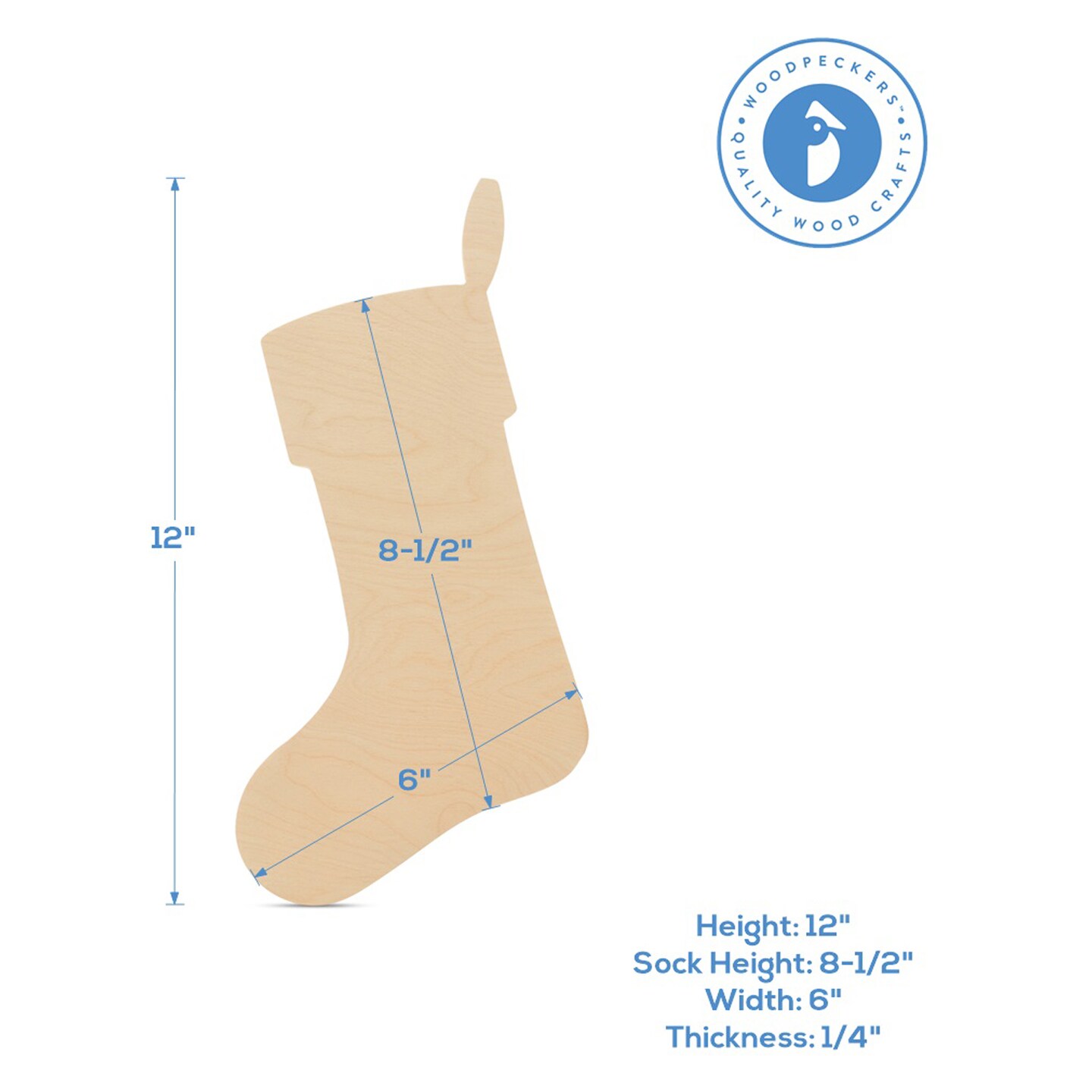 Wood Stocking Cutout Ornament, Multiple Sizes Available, DIY Christmas Tree Decor/Craft | Woodpeckers