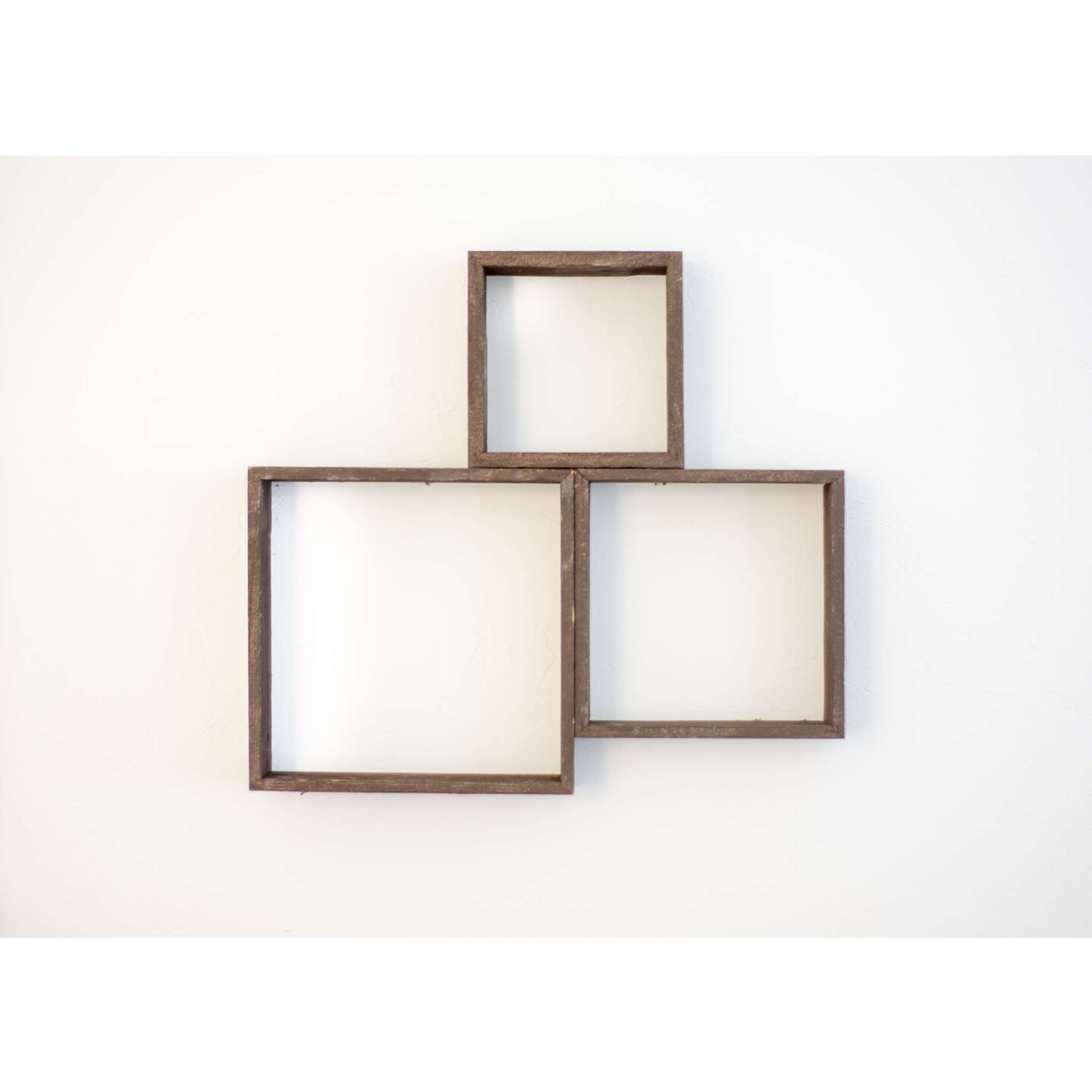 Rustic Farmhouse Reclaimed Wooden Open Square Wall Shelves (Set of 3)