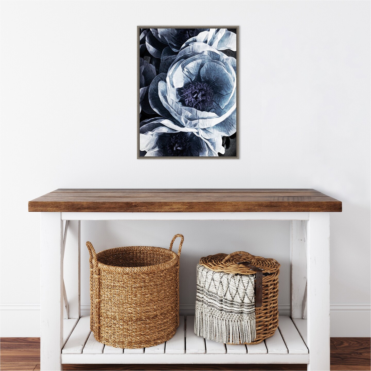 Peony Blue Petals III by Ashley Aldridge Canvas Wall Art Print Framed