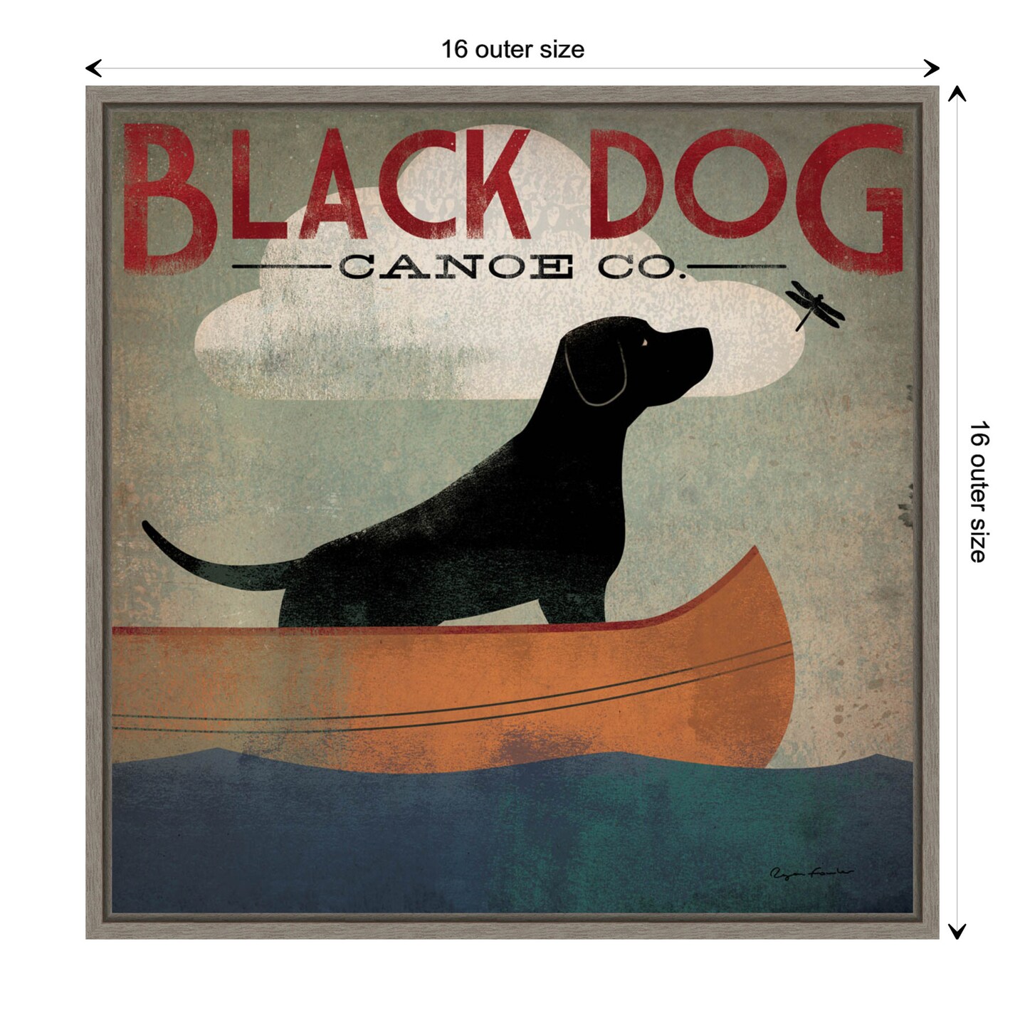 Black Dog Canoe Co (square) by Ryan Fowler Canvas Wall Art Print Framed