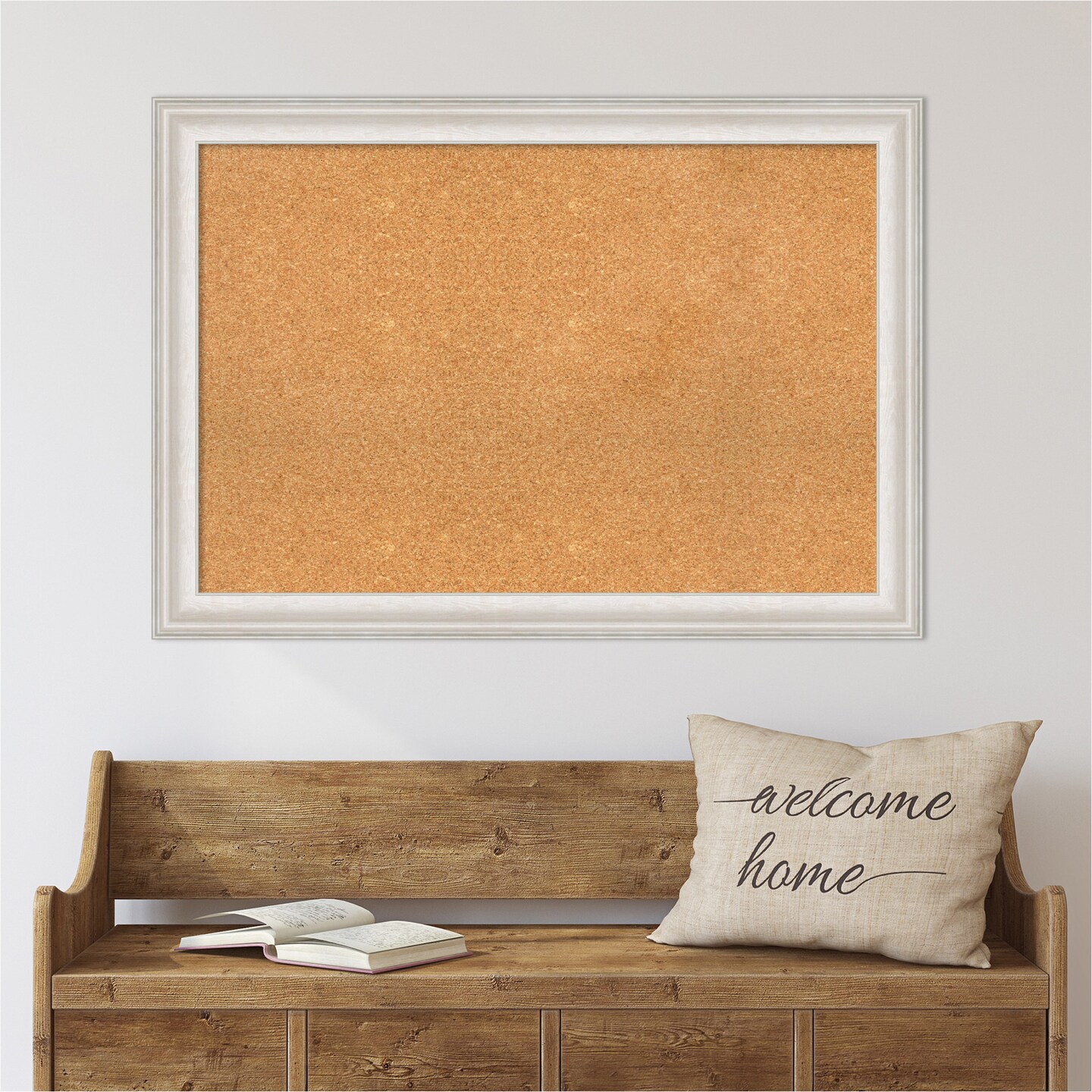 Cork Board, Trio White Wash Silver Frame - Bulletin Board, Organization Board, Pin Board