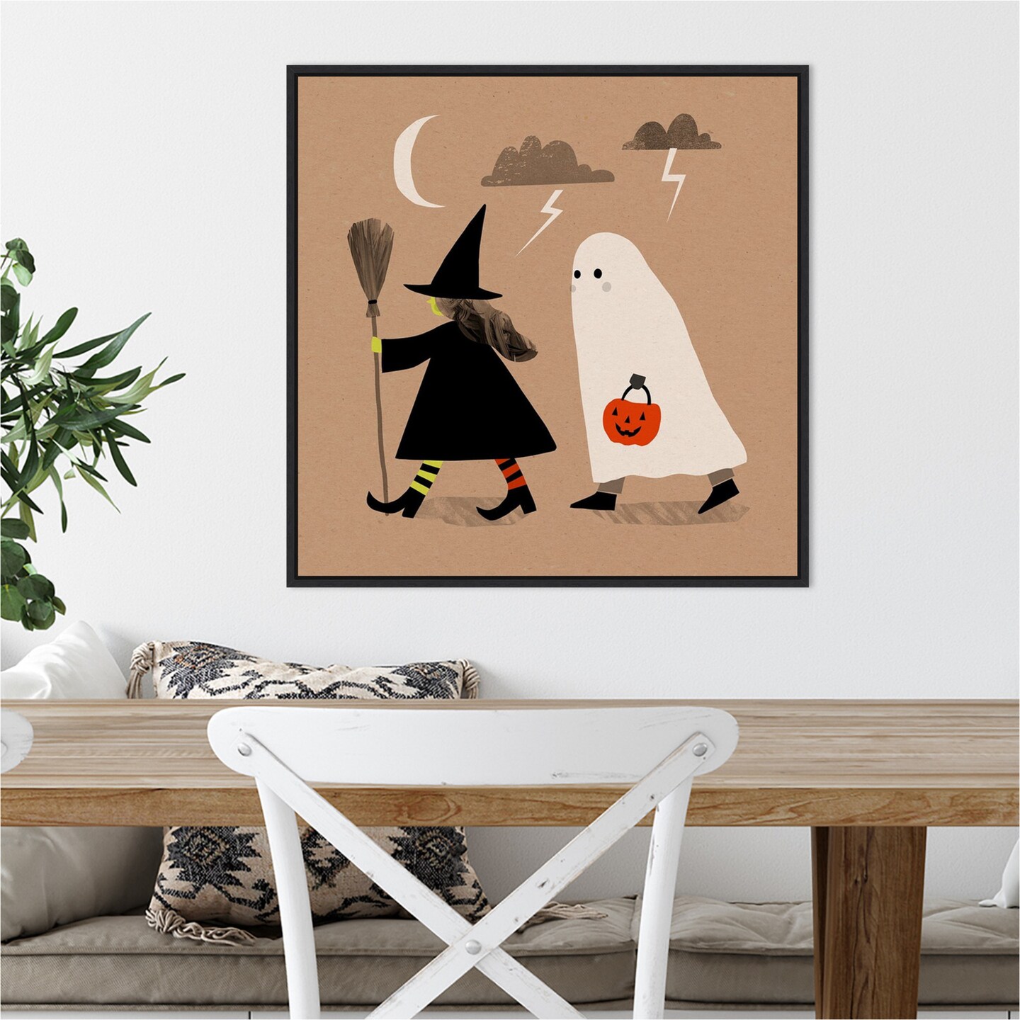 Halloween Witch Ghost Graphic III by Victoria Barnes 22-in. W x 22-in. H. Canvas Wall Art Print Framed in Black