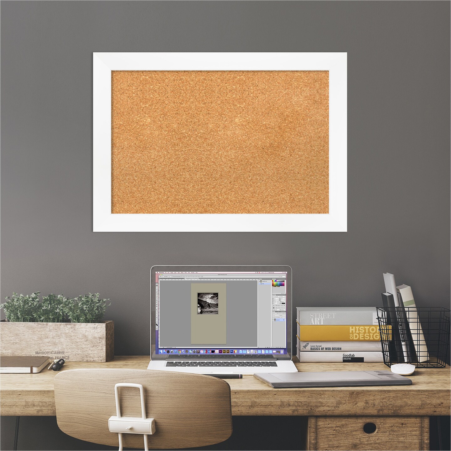 Cork Board, Cabinet White Narrow Frame - Bulletin Board, Organization Board, Pin Board