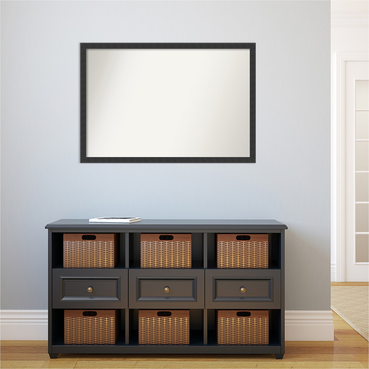 Amanti Art Non-Beveled Wood Wall Mirror, Mezzanotte Black Frame