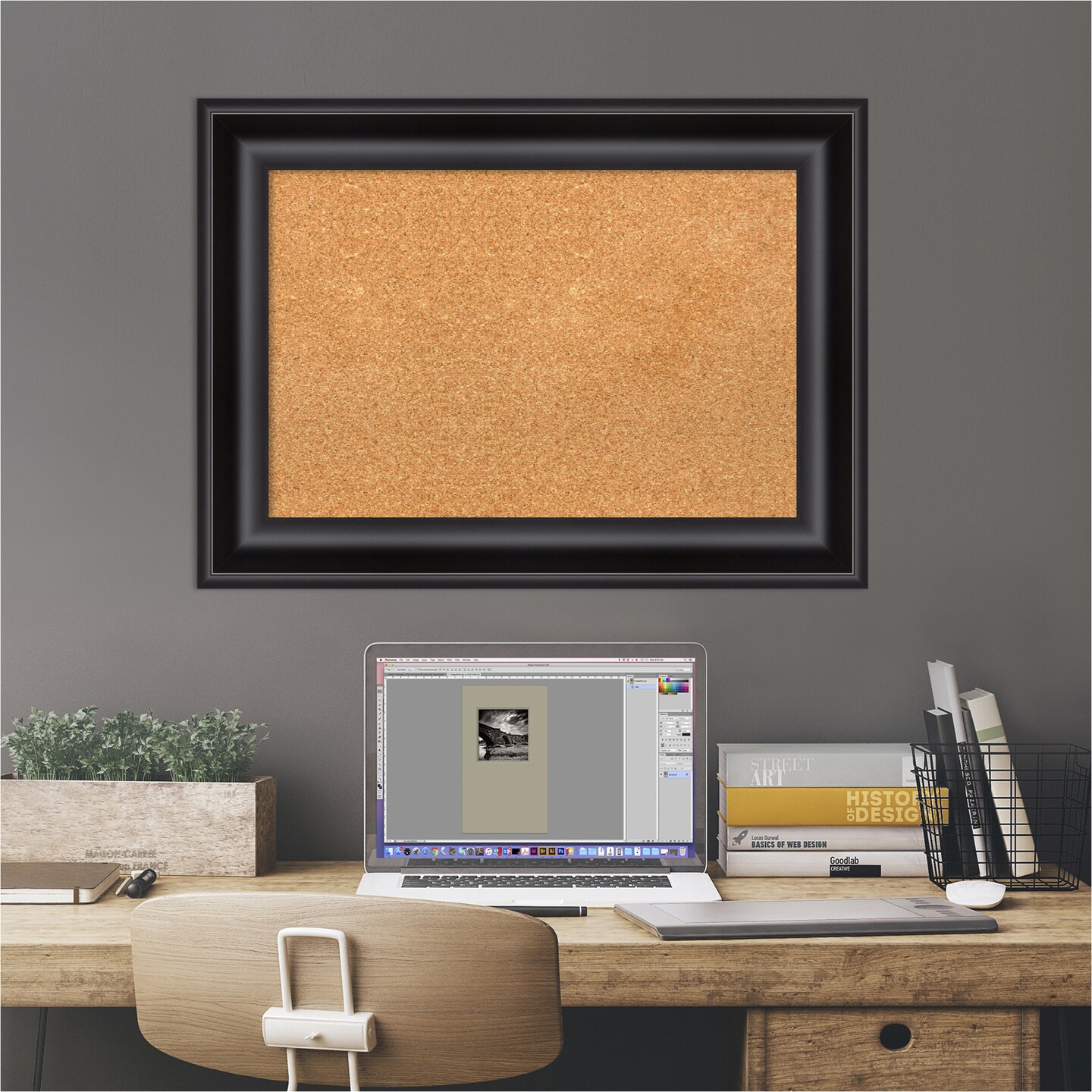 Cork Board, Grand Black Frame - Bulletin Board, Organization Board, Pin Board