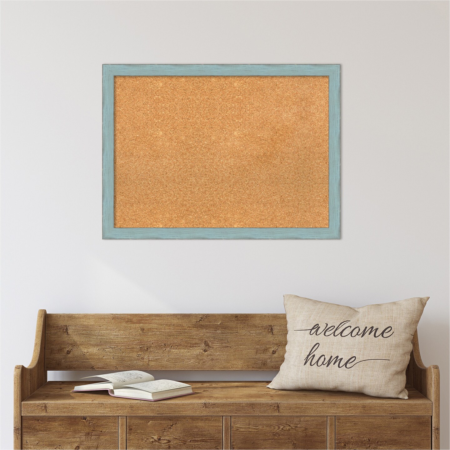 Cork Board, Sky Blue Rustic Wood Frame - Bulletin Board, Organization Board, Pin Board