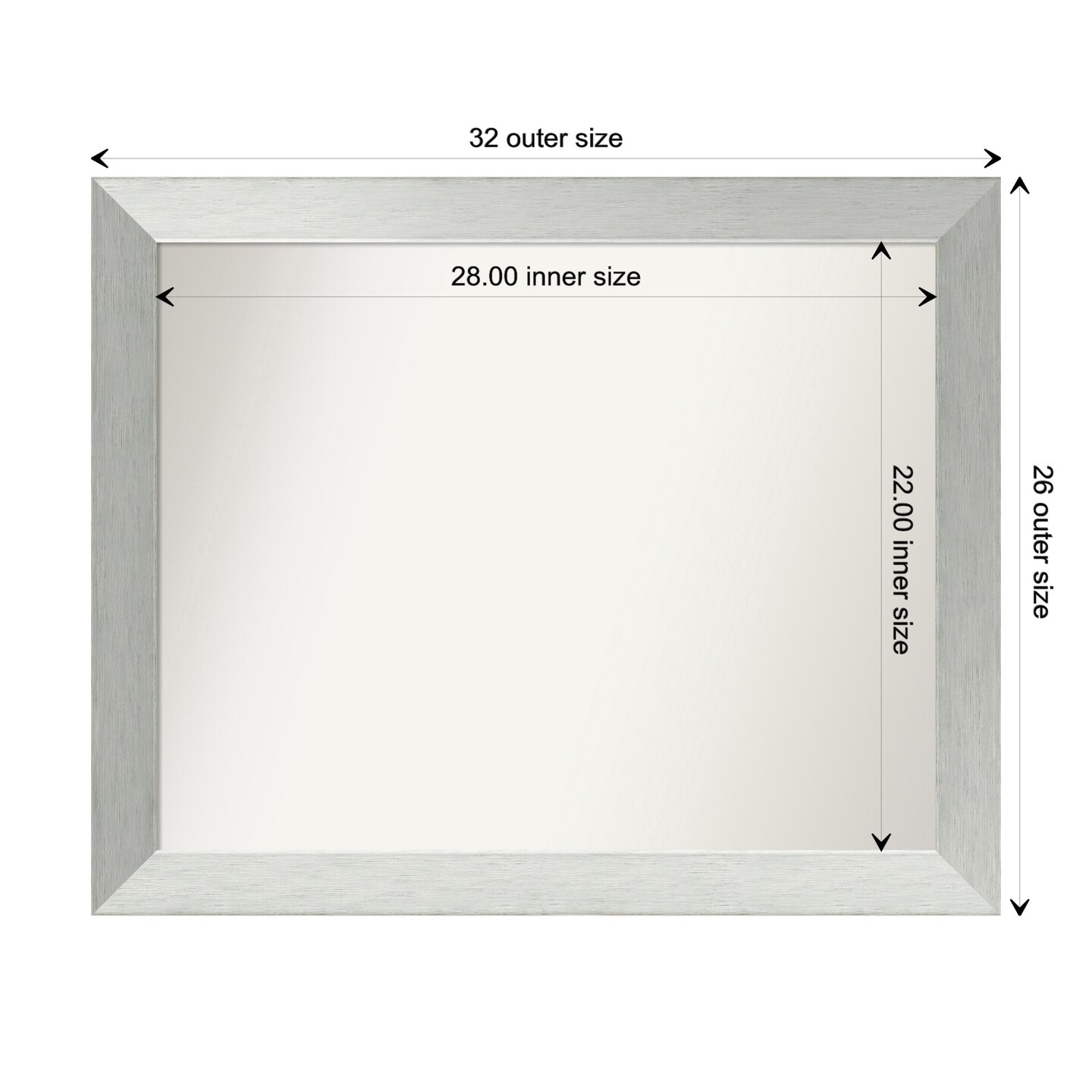 Amanti Art Non-Beveled Wood Wall Mirror, Brushed Sterling Silver Frame