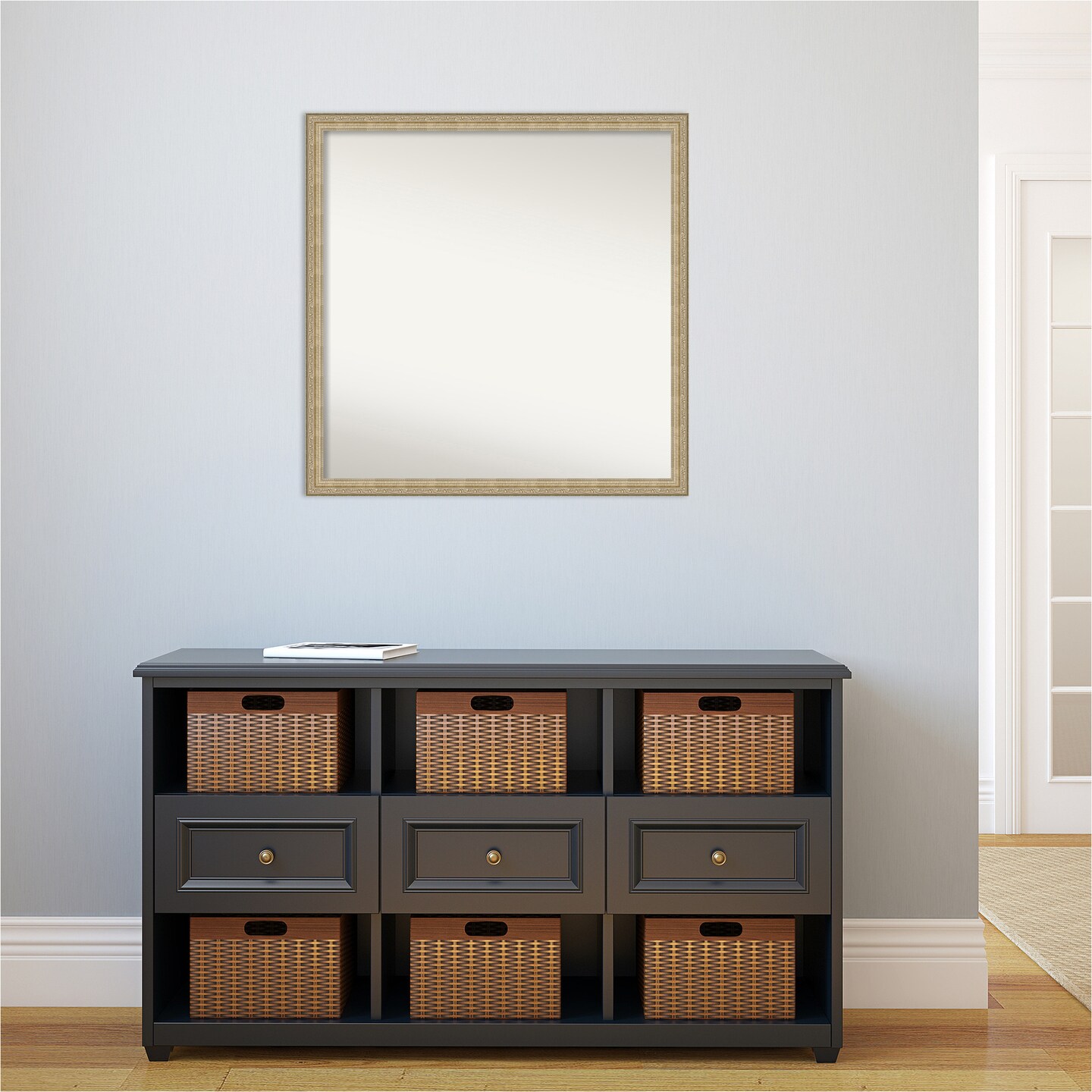 Amanti Art Non-Beveled Wall Mirror, Paris Champagne Frame