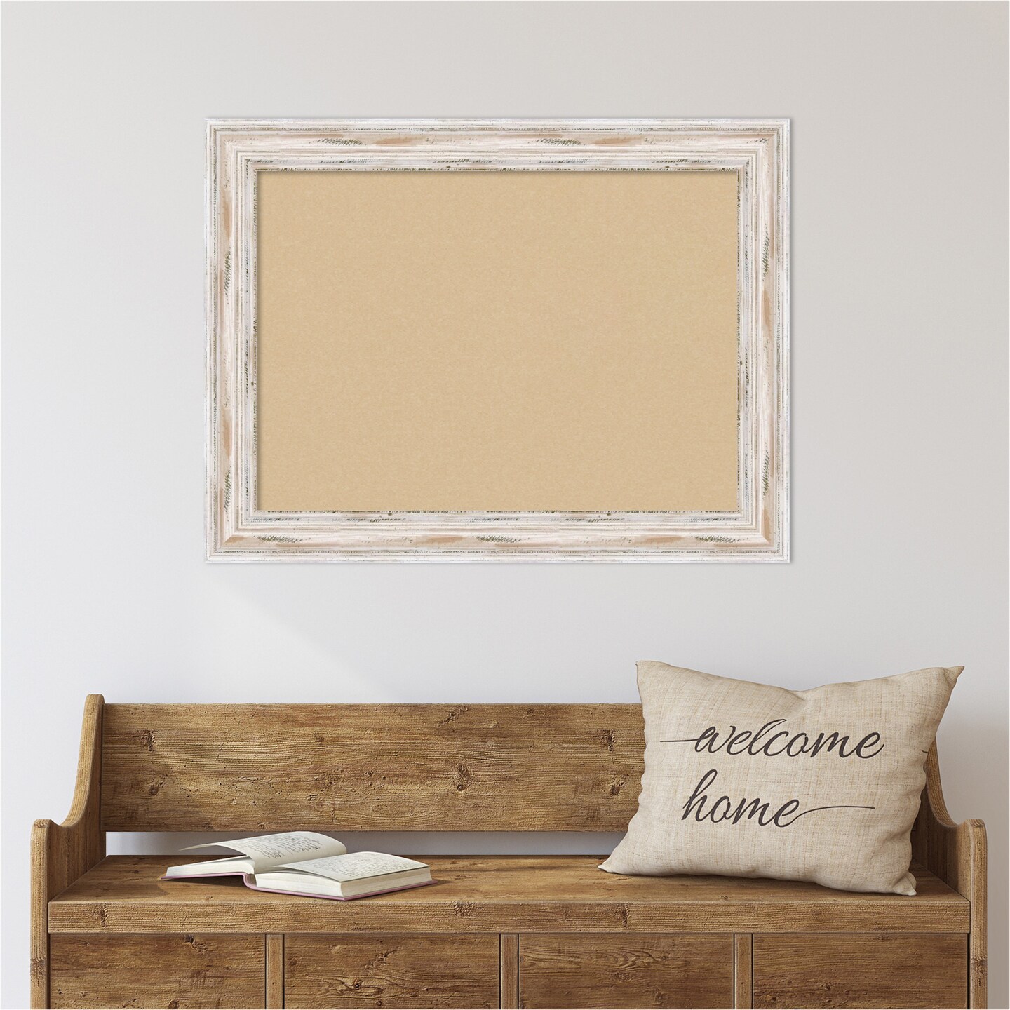 Cork Board, Alexandria White Wash Wood Frame - Bulletin Board, Organization Board, Pin Board