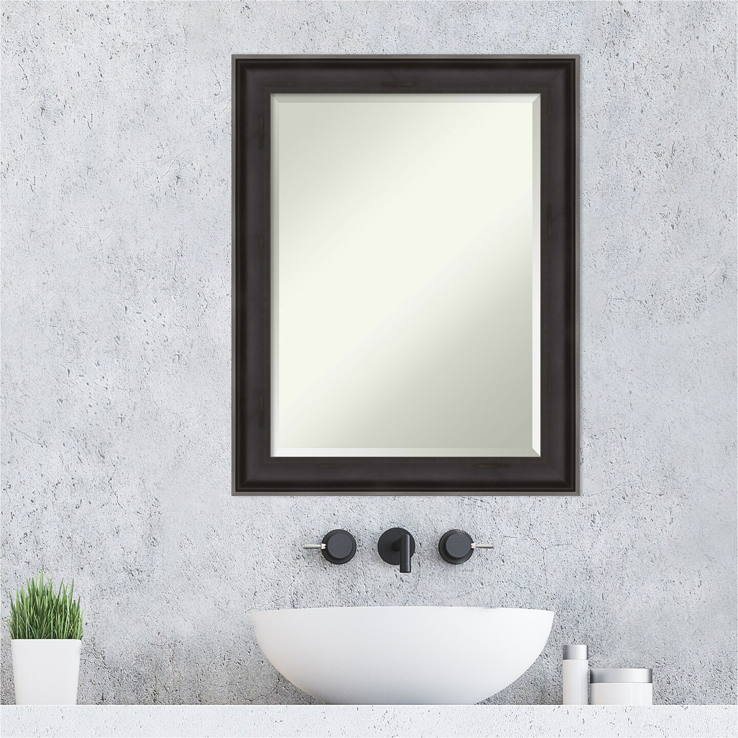 Beveled Wood Bathroom Wall Mirror, Allure Charcoal Frame