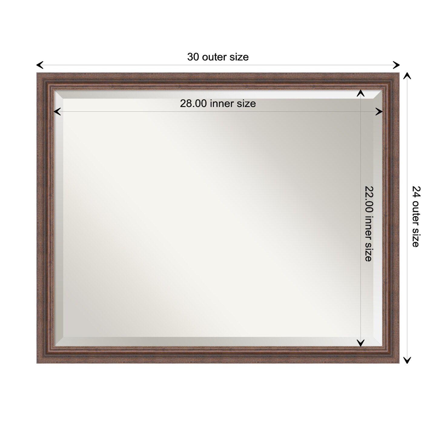 Beveled Wood Bathroom Wall Mirror, Distressed Rustic Brown Frame